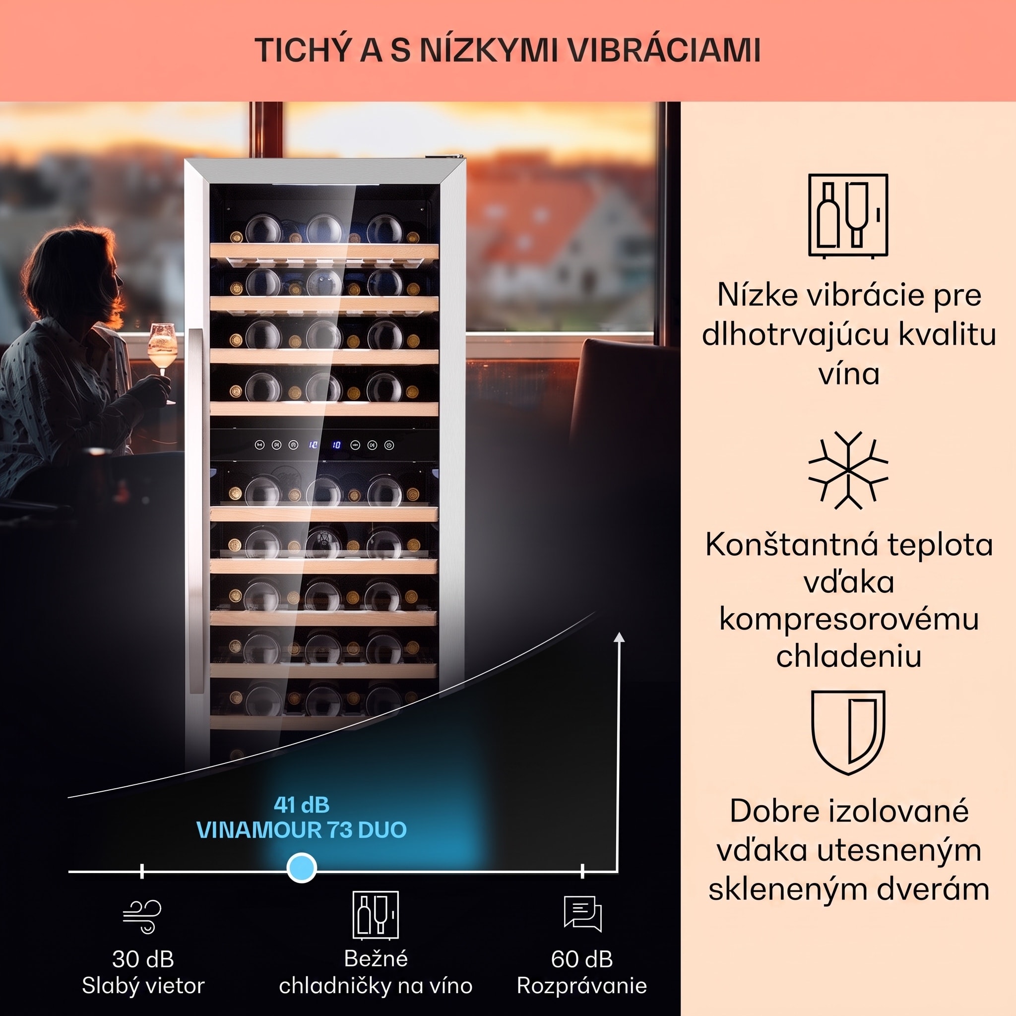 Klarstein Vinamour 73 Duo, vinotéka, 192 l, 73 fliaš, 5-18°C, 2 zóny, dotykové ovládanie – Obrázok 3