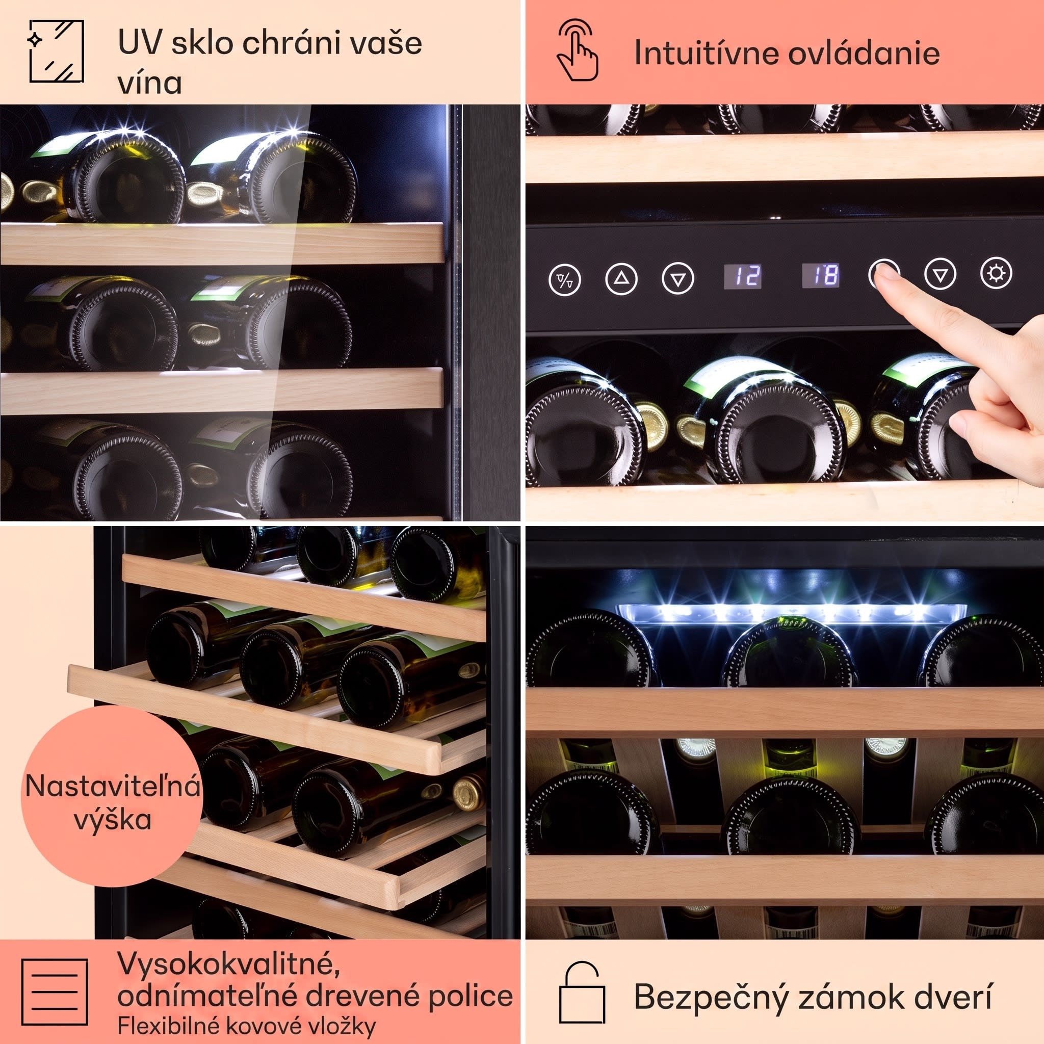 Klarstein Vinamour 73 Duo, vinotéka, 192 l, 73 fliaš, 5-18°C, 2 zóny, dotykové ovládanie – Obrázok 4