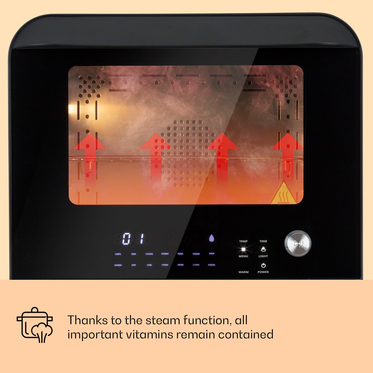 Klarstein Vita Pro, teplovzdušná fritéza s varením v pare, 2450 W, 18 l, 14 programov, 800 ml nádrž na vodu