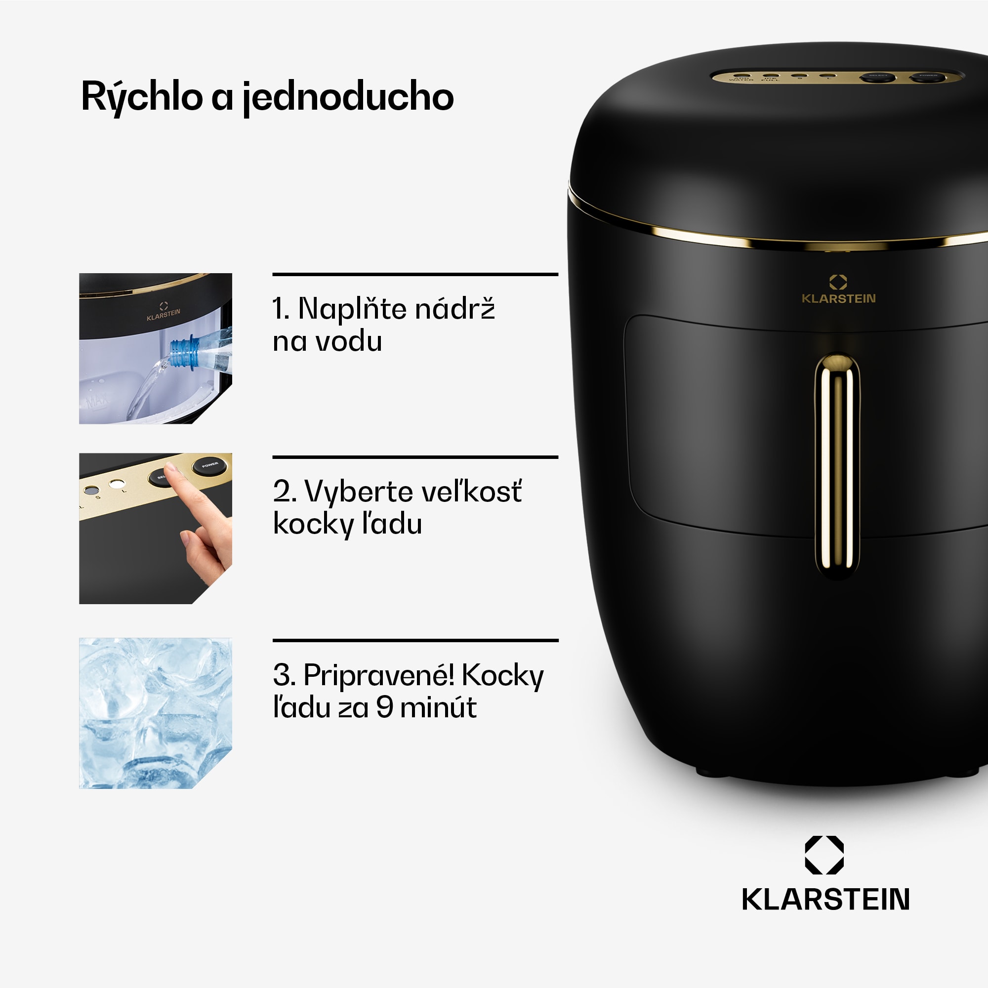 Klarstein Passau, výrobník ľadu, 2 veľkosti, 15 kg/24 h, Auto-Clean – Obrázok 2