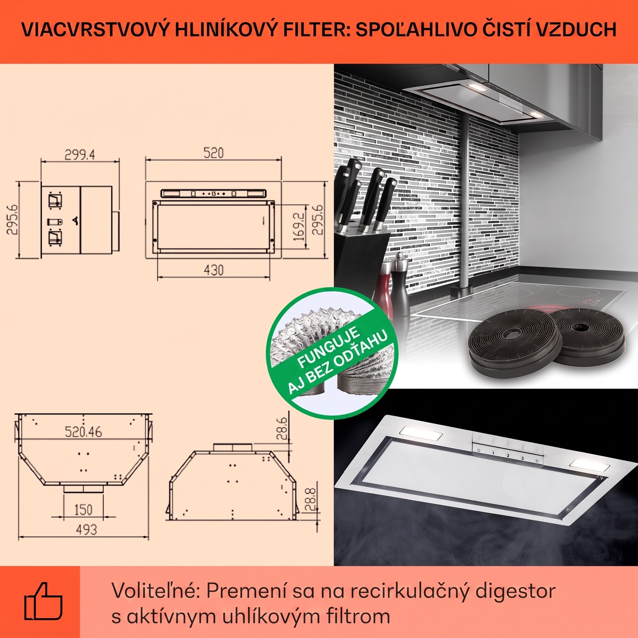 Klarstein Camila, vstavaný digestor, 52 cm, 369 m³/h, LED, dotyková plocha, nehrdzavejúca oceľ – Obrázok 4