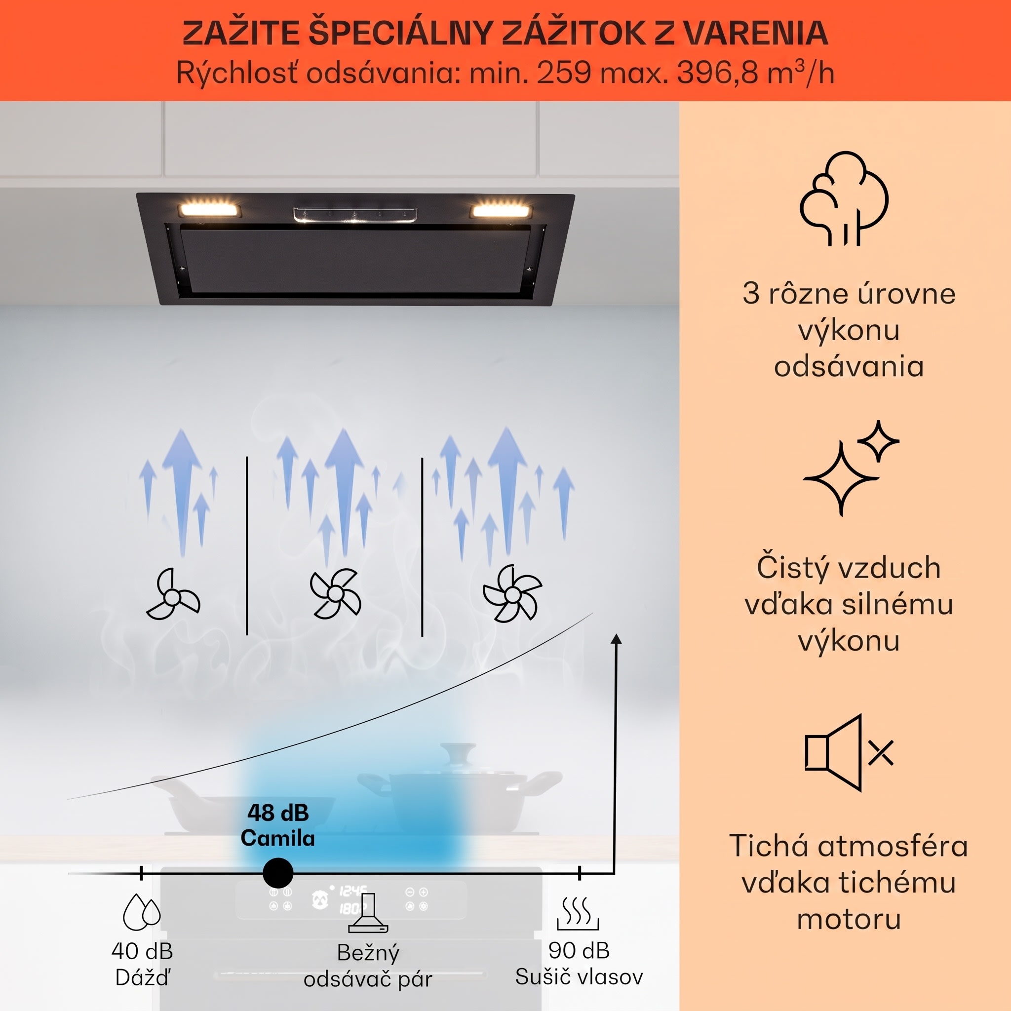 Klarstein Camila, vstavaný digestor, 52 cm, 369 m³/h, LED, dotyková plocha, nehrdzavejúca oceľ – Obrázok 2