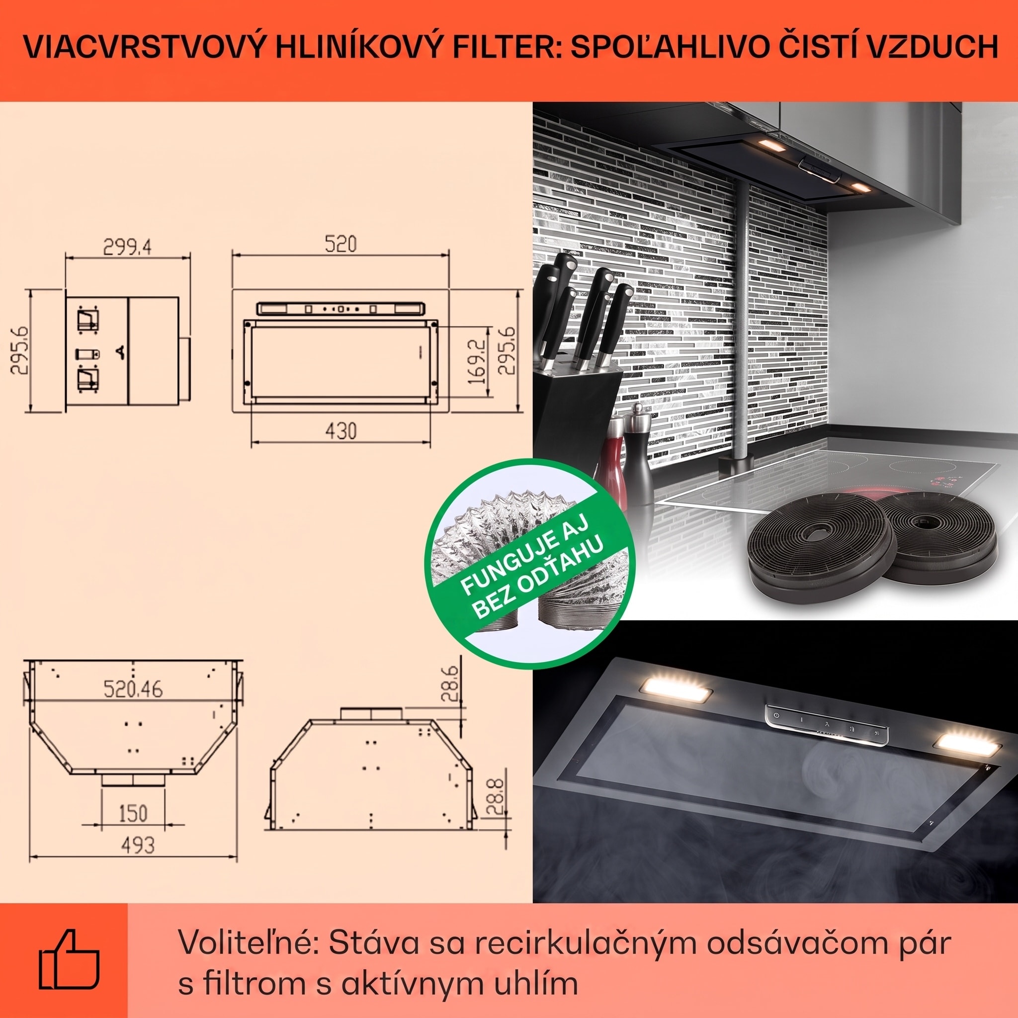 Klarstein Camila, vstavaný digestor, 52 cm, 369 m³/h, LED, dotyková plocha, nehrdzavejúca oceľ – Obrázok 4