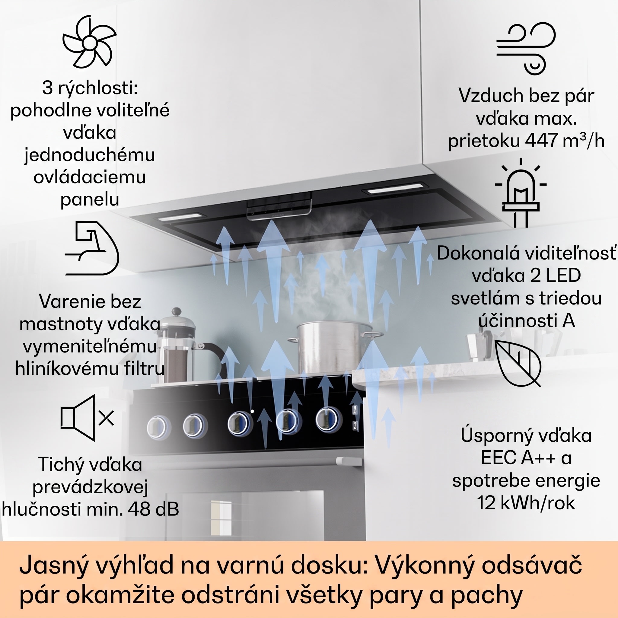 Klarstein Camila, vstavaný digestor, 70 cm, 380 m³/h, LED, dotyková plocha, nehrdzavejúca oceľ