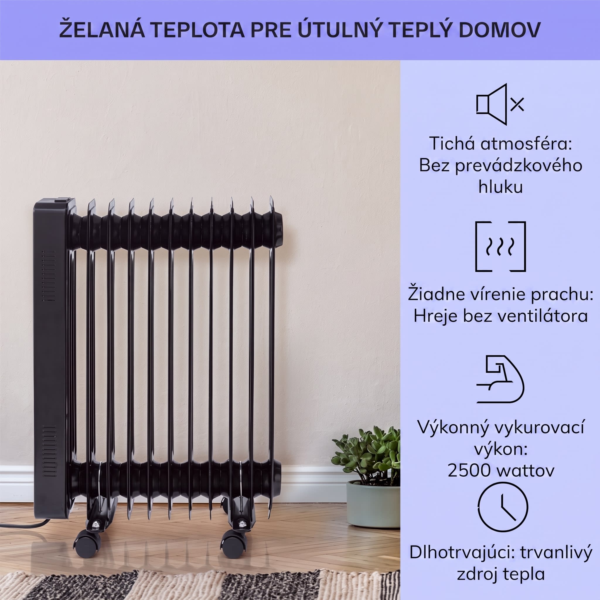 Sanford Smart, olejový radiátor, 2500 W, týždenný časovač, LED displej, dotykový panel, Klarstein aplikácia