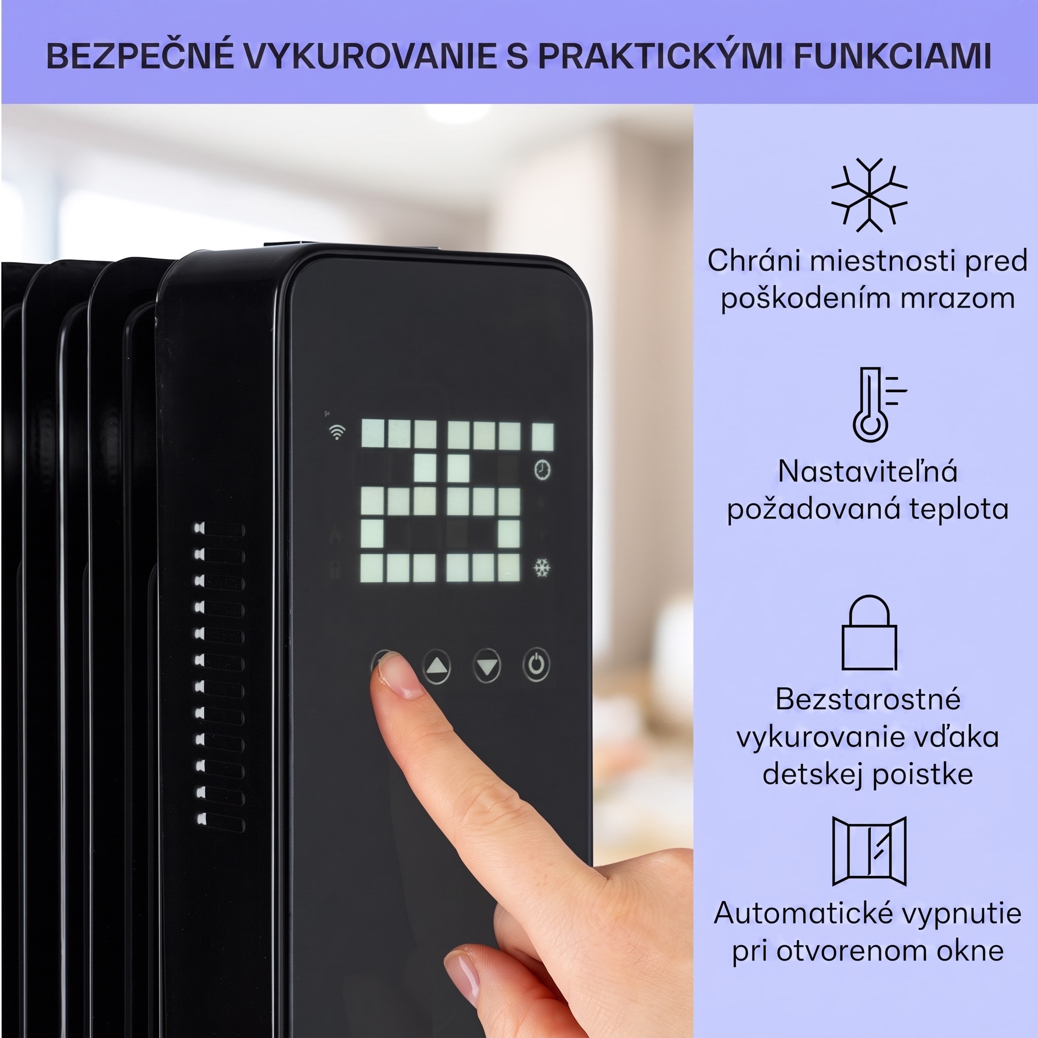 Sanford Smart, olejový radiátor, 2500 W, týždenný časovač, LED displej, dotykový panel, Klarstein aplikácia – Obrázok 3