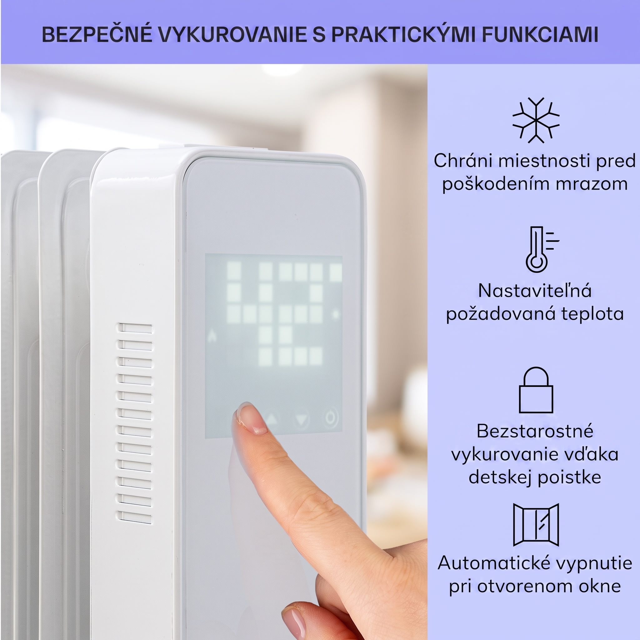 Sanford Smart, olejový radiátor, 2500 W, týždenný časovač, LED displej, dotykový panel, Klarstein aplikácia – Obrázok 3