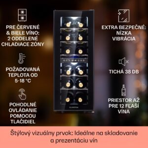 Klarstein Shiraz 12 Duo vinotéka 2 zóny 42 l/12 fliaš 5-12 / 12-18 °C dotykový panel