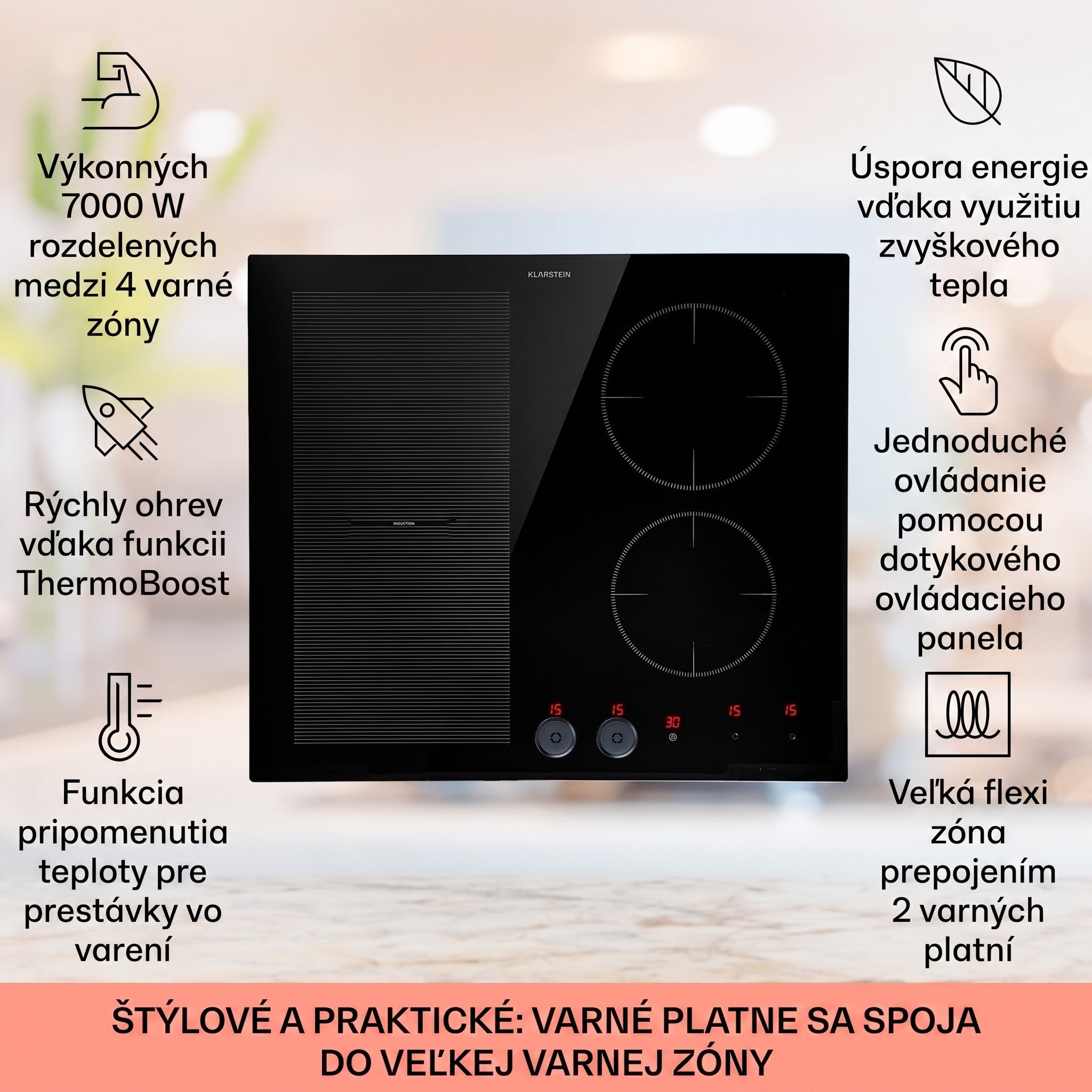 Klarstein Magnichef 4 Flex vstavaná indukčná varná doska 4 zóny / Flexzóna 7000W sklokeramika
