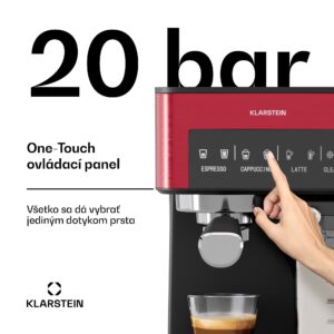 Klarstein 1,8 l kávovar s napeňovačom mlieka, 20 barový pákový kávovar, malý kávovar na mletú kávu s výkonom 1350 W, baristický kávovar na ľadovú kávu cappuccino latte espresso
