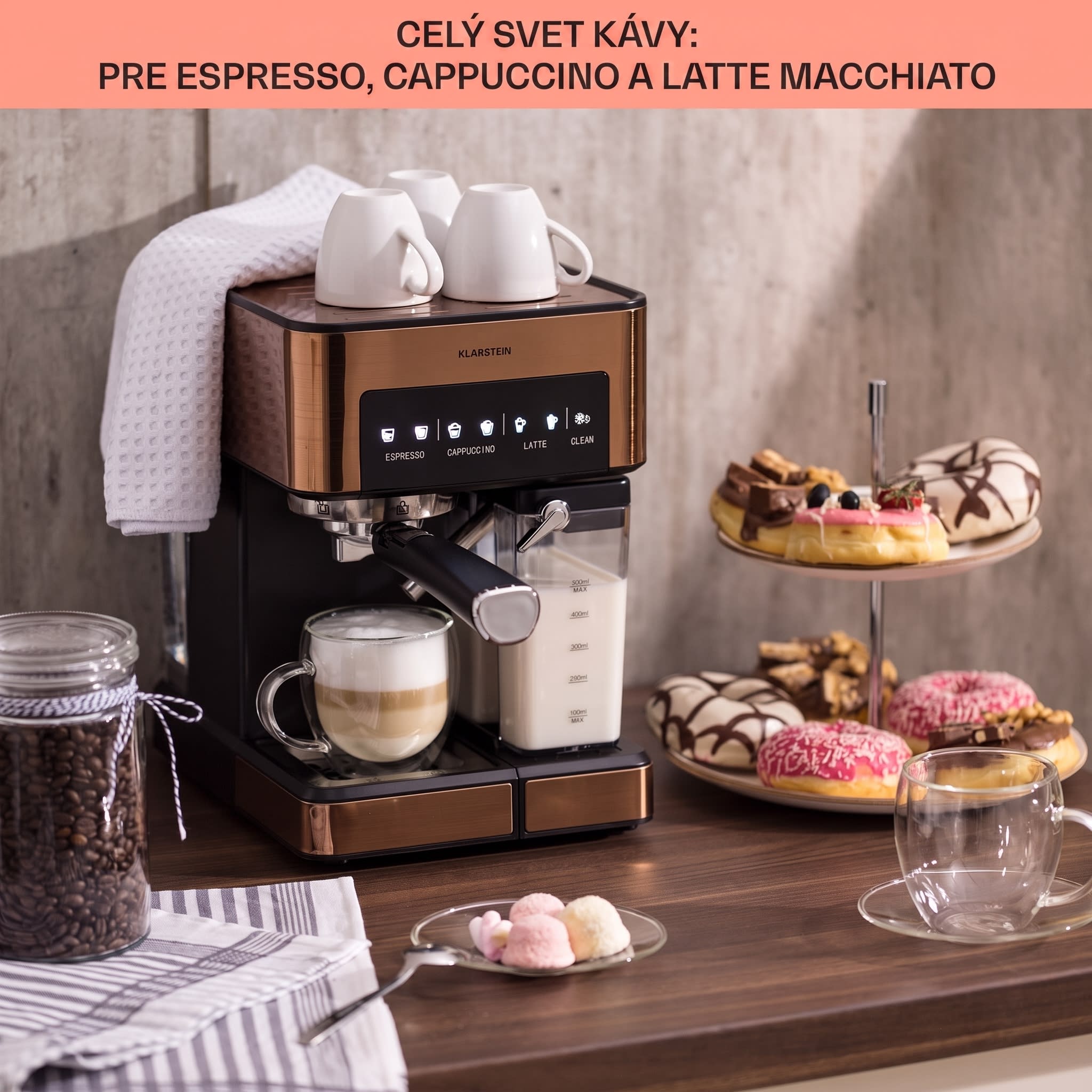 Klarstein Arabica Comfort kávovar s portafiltrom, 1350 W, 20 bar, 1,8 l, dotykový ovládací panel – Obrázok 3