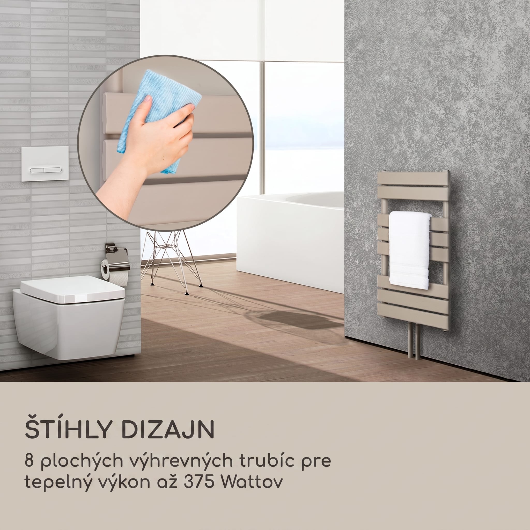 Blumfeldt Fairmont 80 x 45 radiátor 375W teplá voda 3 držiaky na uteráky 1/2 – Obrázok 2