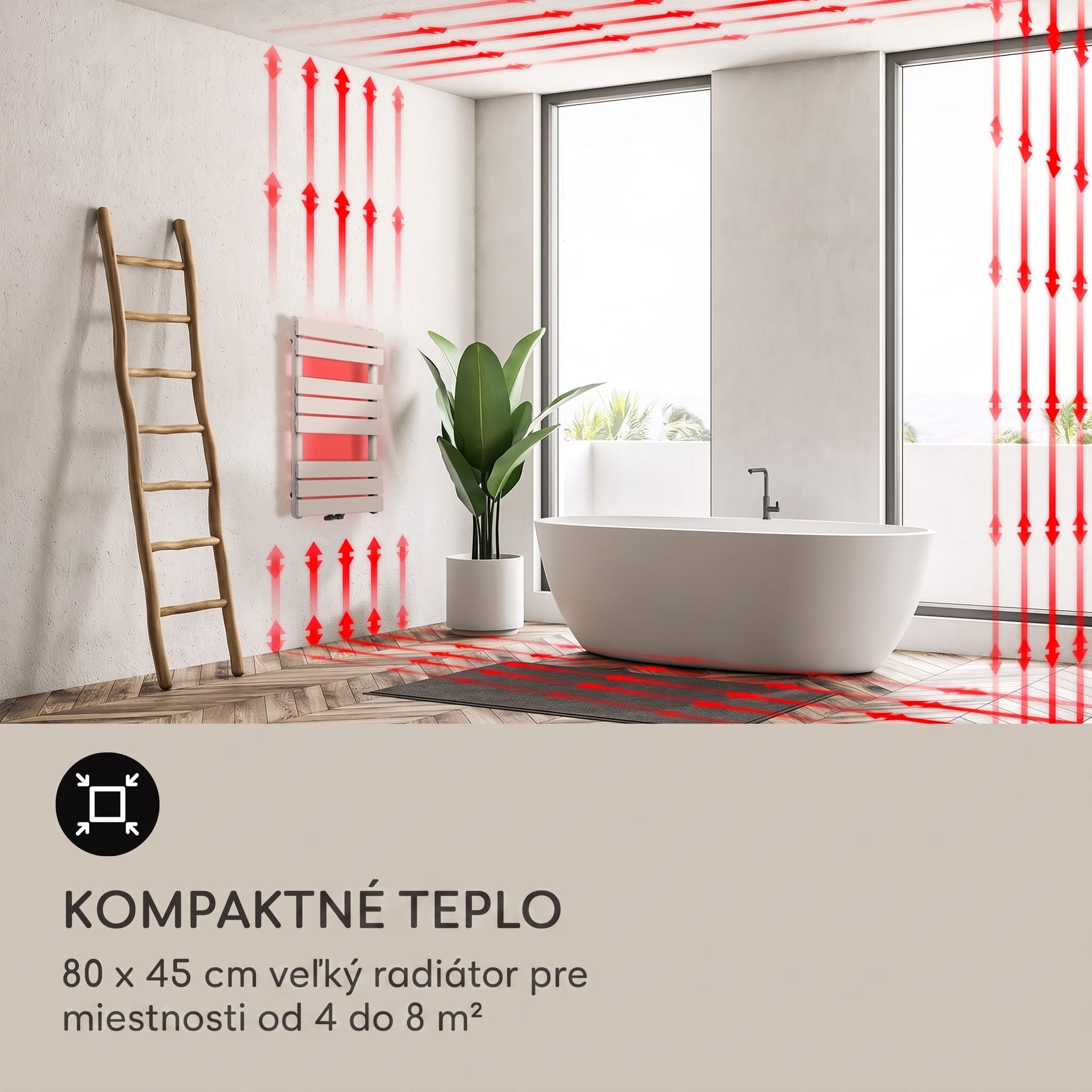 Blumfeldt Fairmont 80 x 45 radiátor 375W teplá voda 3 držiaky na uteráky 1/2 – Obrázok 4