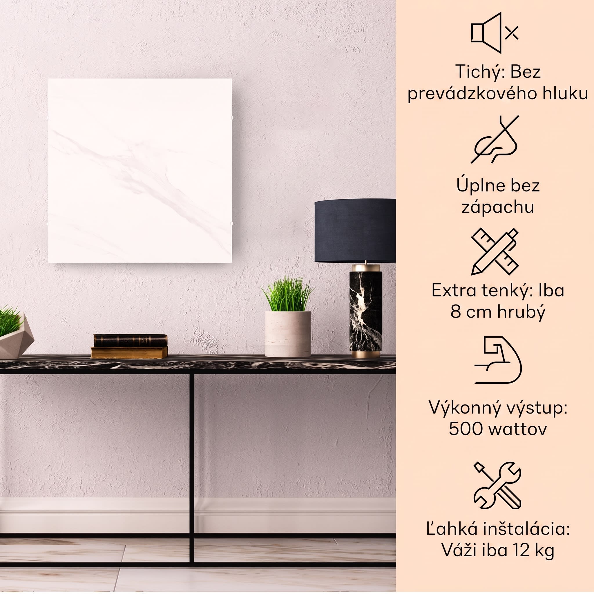 Klarstein Wonderwall Santorini Smart, infračervený ohrievač, 60 x 60 cm, 500 W, týždenný časovač, IP24
