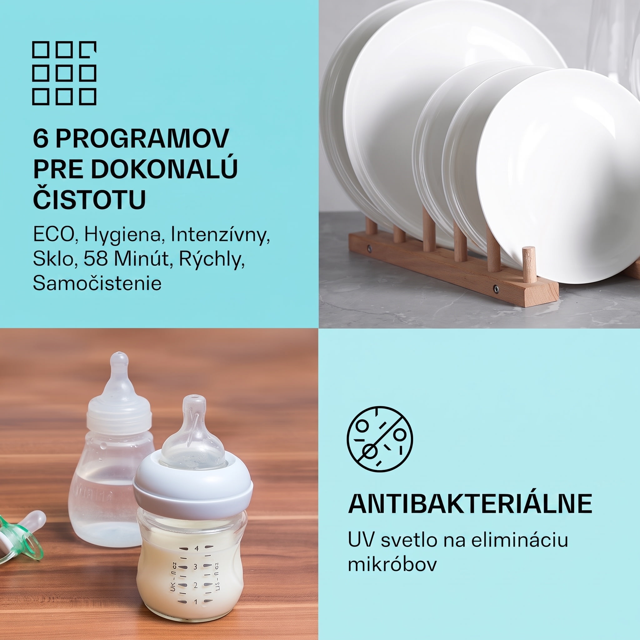 Klarstein Havasia UV 6, umývačka riadu, UV svetlo, 1380 W, voľne stojaca – Obrázok 2