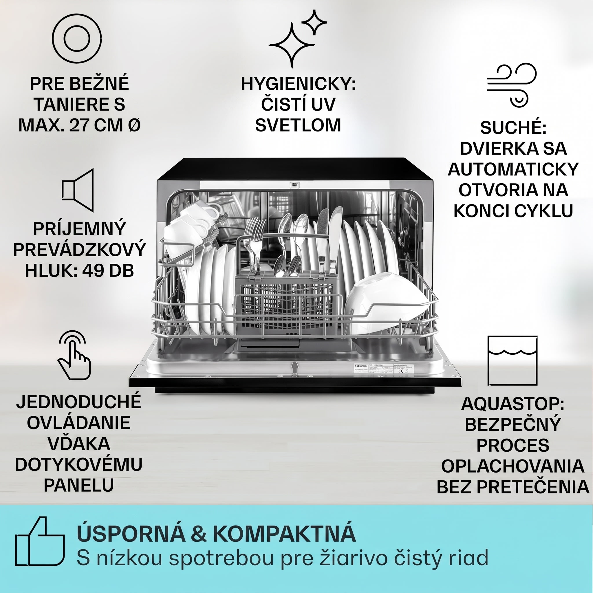 Klarstein Havasia UV 6, umývačka riadu, UV svetlo, 1380 W, voľne stojaca