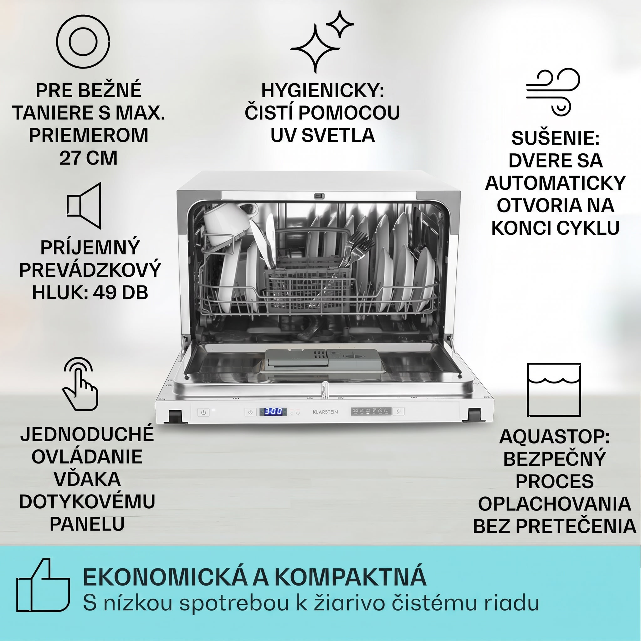 Klarstein Havasia Flow UV 6 Secret, vstavaná umývačka riadu, UV svetlo, 6 programov