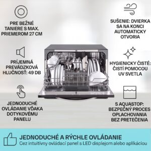 Klarstein Havasia UV 6 Luminance, umývačka riadu, UV svetlo, 1380 W, sklenená predná časť, voľne stojaca