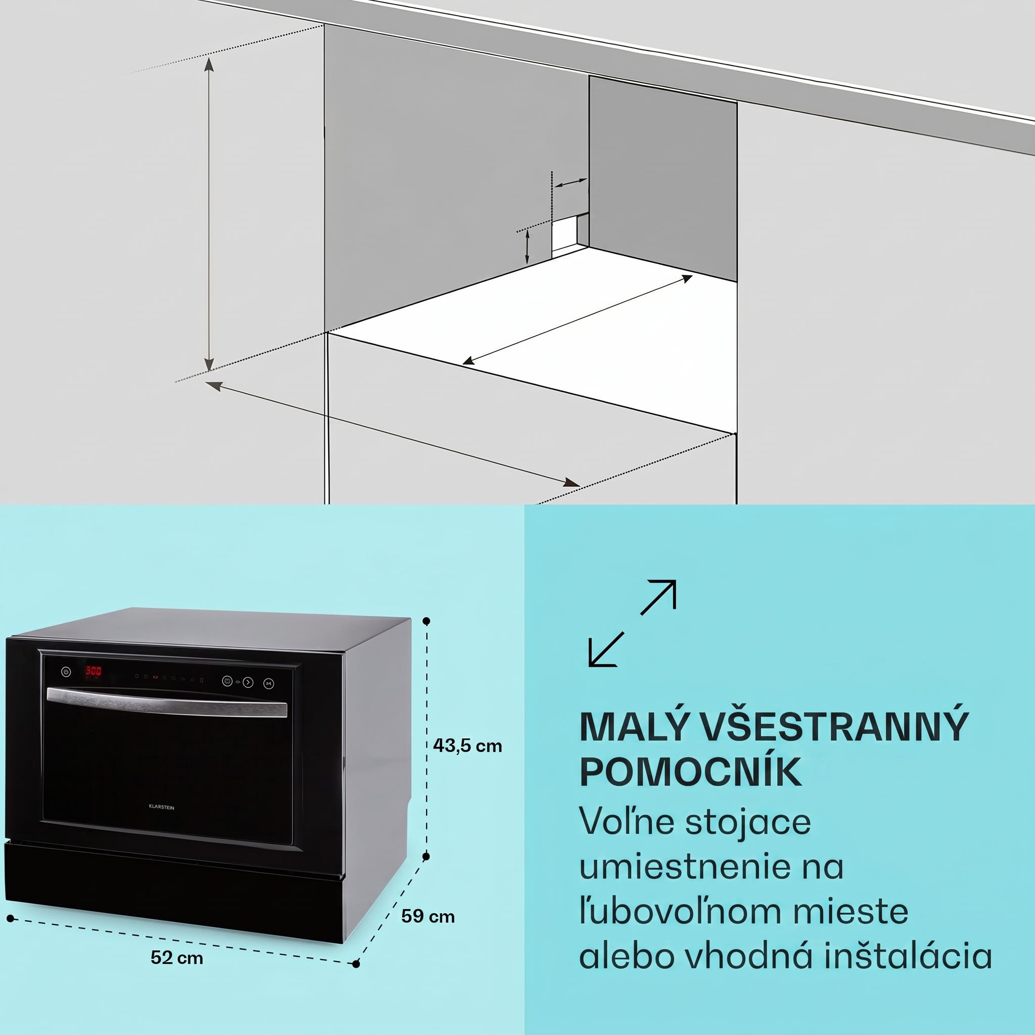 Klarstein Havasia UV 6 Luminance, umývačka riadu, UV svetlo, 1380 W, sklenená predná časť, voľne stojaca – Obrázok 4