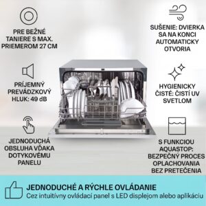 Klarstein Havasia UV 6 Luminance, umývačka riadu, UV svetlo, 1380 W, sklenená predná časť, voľne stojaca