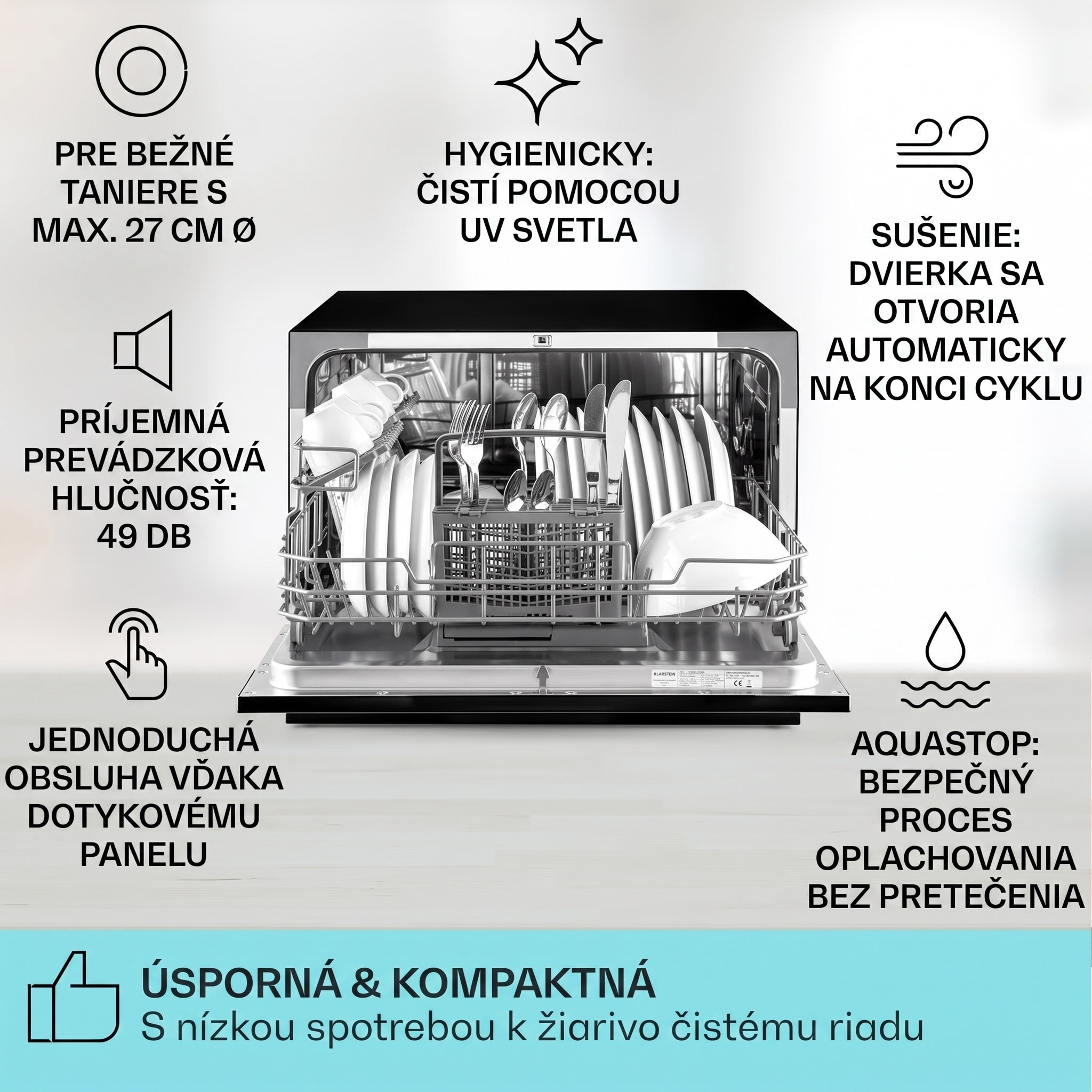 Klarstein Amazonia TT 8, umývačka riadu, 1620 W, UV-svetlo, voľne stojaca/na zabudovanie