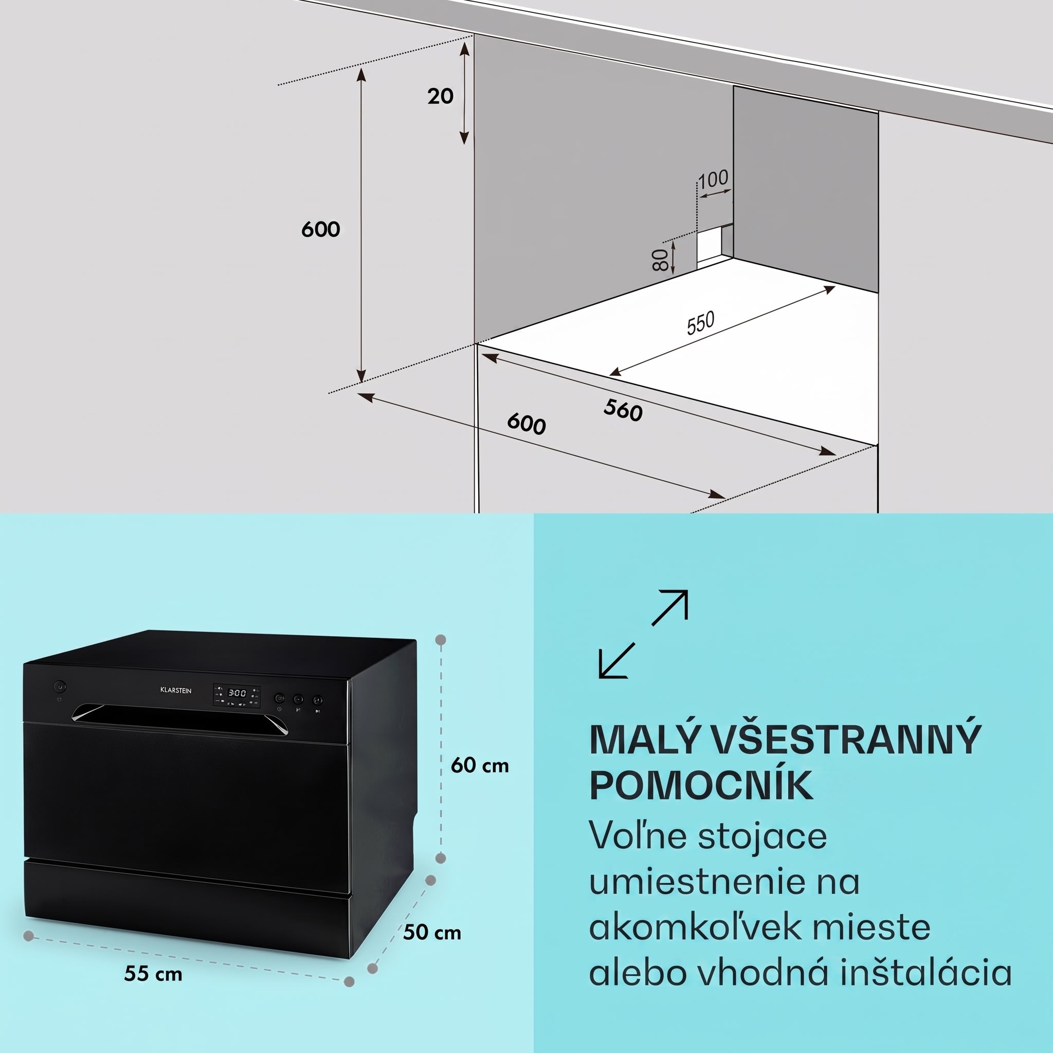Klarstein Amazonia TT 8, umývačka riadu, 1620 W, UV-svetlo, voľne stojaca/na zabudovanie – Obrázok 4