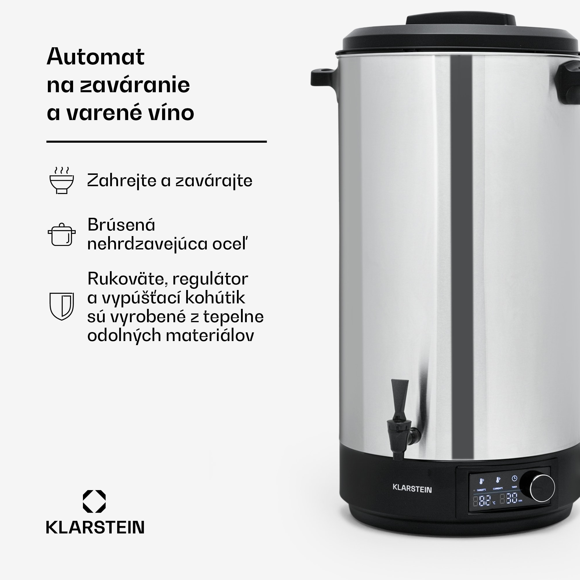 Klarstein Abbey 60 sterilizátor na zaváranie a dávkovač nápojov 60L 100°C 180min nerezová oceľ – Obrázok 2