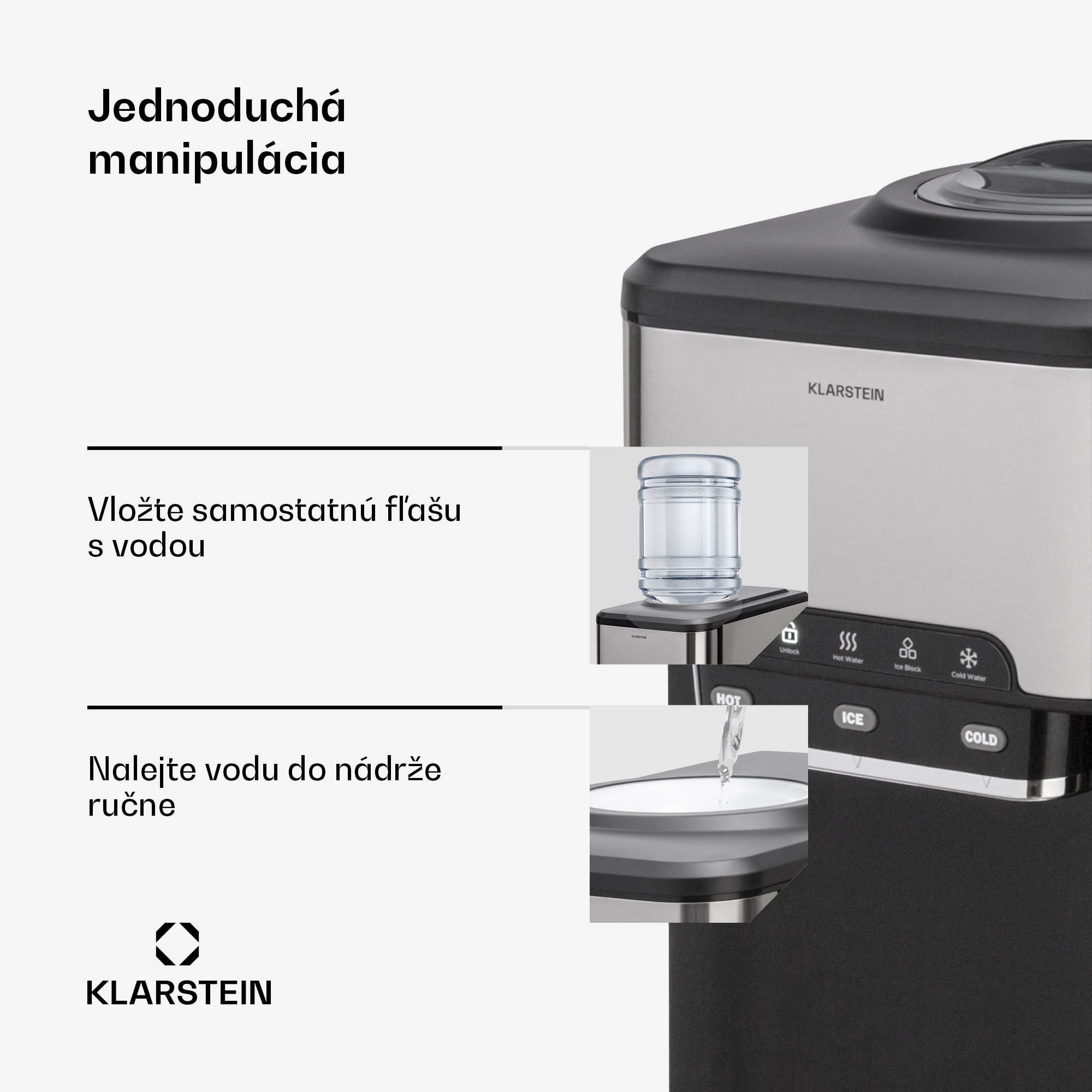 Klarstein Aqueous, výrobník ľadu 3 v 1, kocky ľadu, 20 kg/24h, dávkovač vody: horúca a studená – Obrázok 2