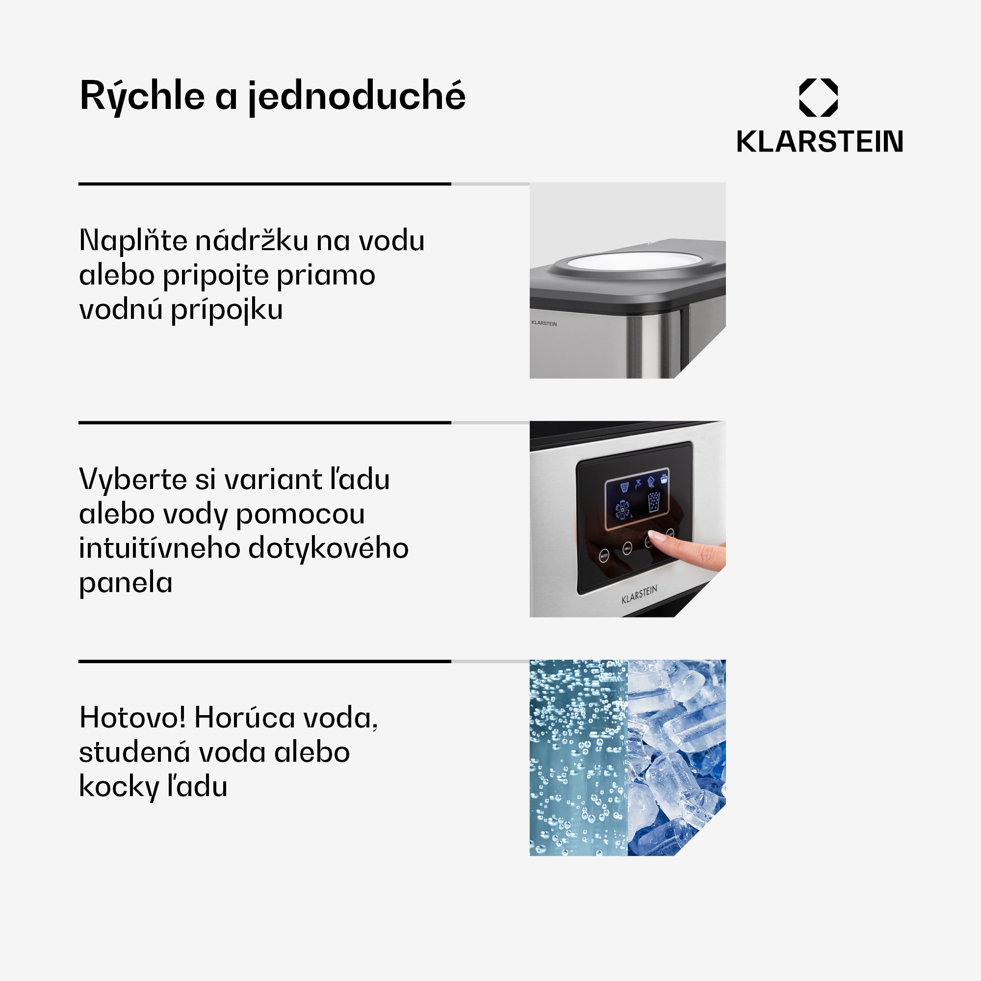 Klarstein Aqueous, výrobník ľadu 3 v 1, kocky ľadu, 20 kg/24h, dávkovač vody: horúca a studená – Obrázok 3