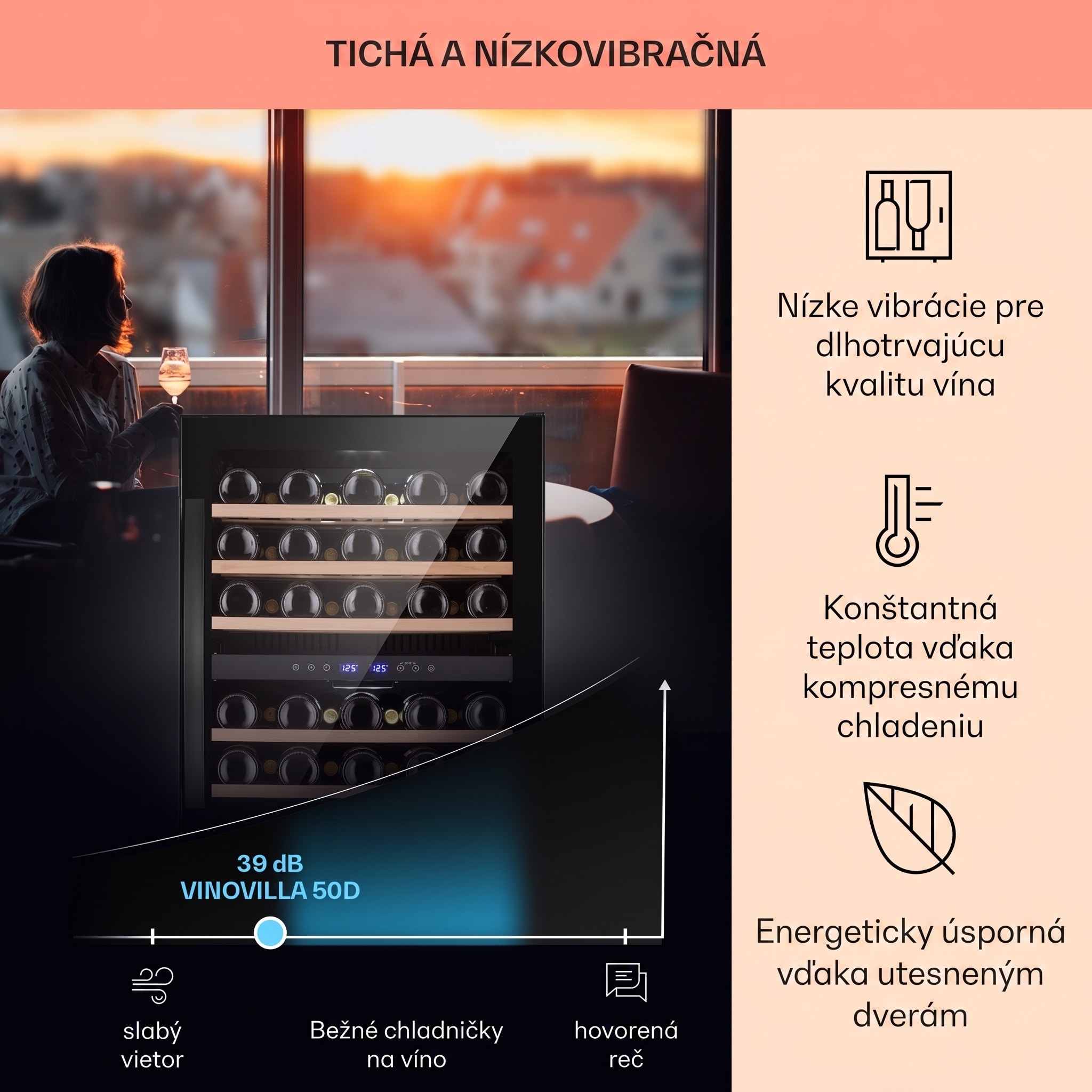 Klarstein Vinovilla 50 Duo dvojzónová vinotéka 53 l 17 fliaš 3-farebné sklenené dvere – Obrázok 3