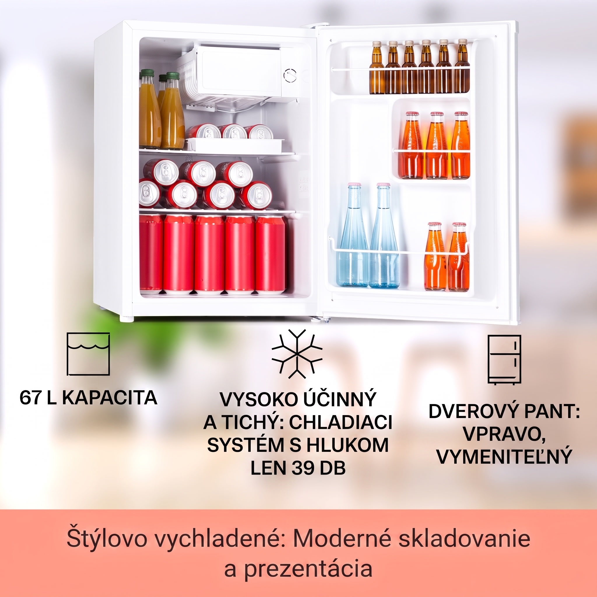 Klarstein Fargo 67, minibar, chladnička 67 l, mraznička 4 l, kompaktná