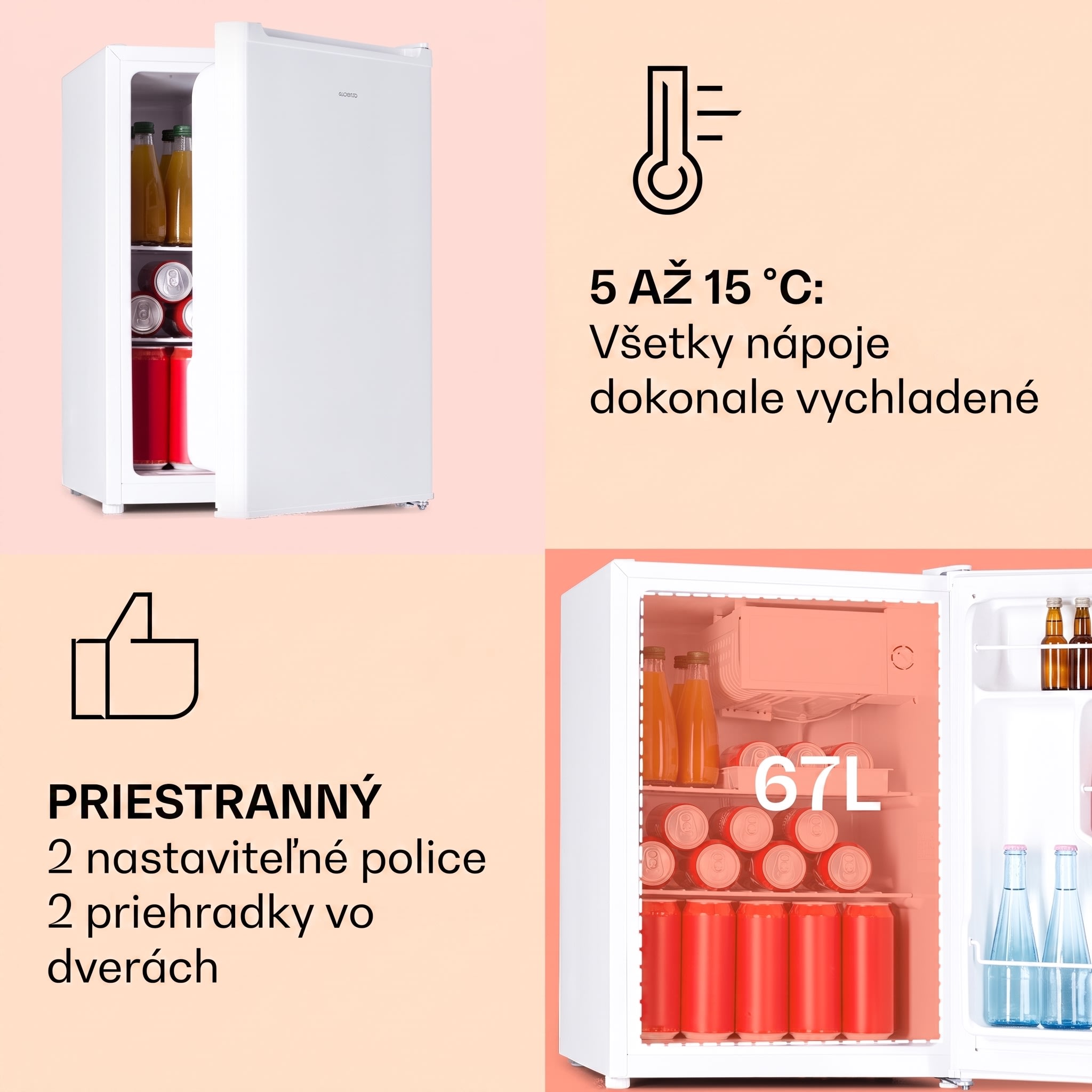Klarstein Fargo 67, minibar, chladnička 67 l, mraznička 4 l, kompaktná – Obrázok 3