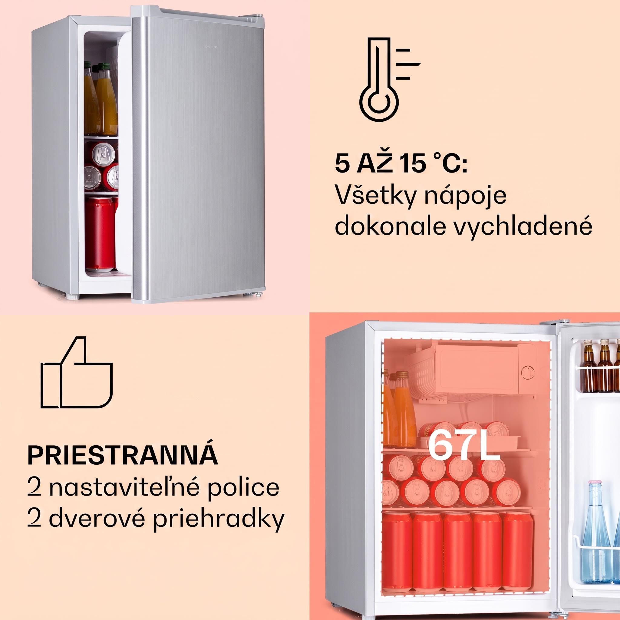 Klarstein Fargo 67 chladnička minibar 67 litrov / 4 litre mraznička kompaktná – Obrázok 3