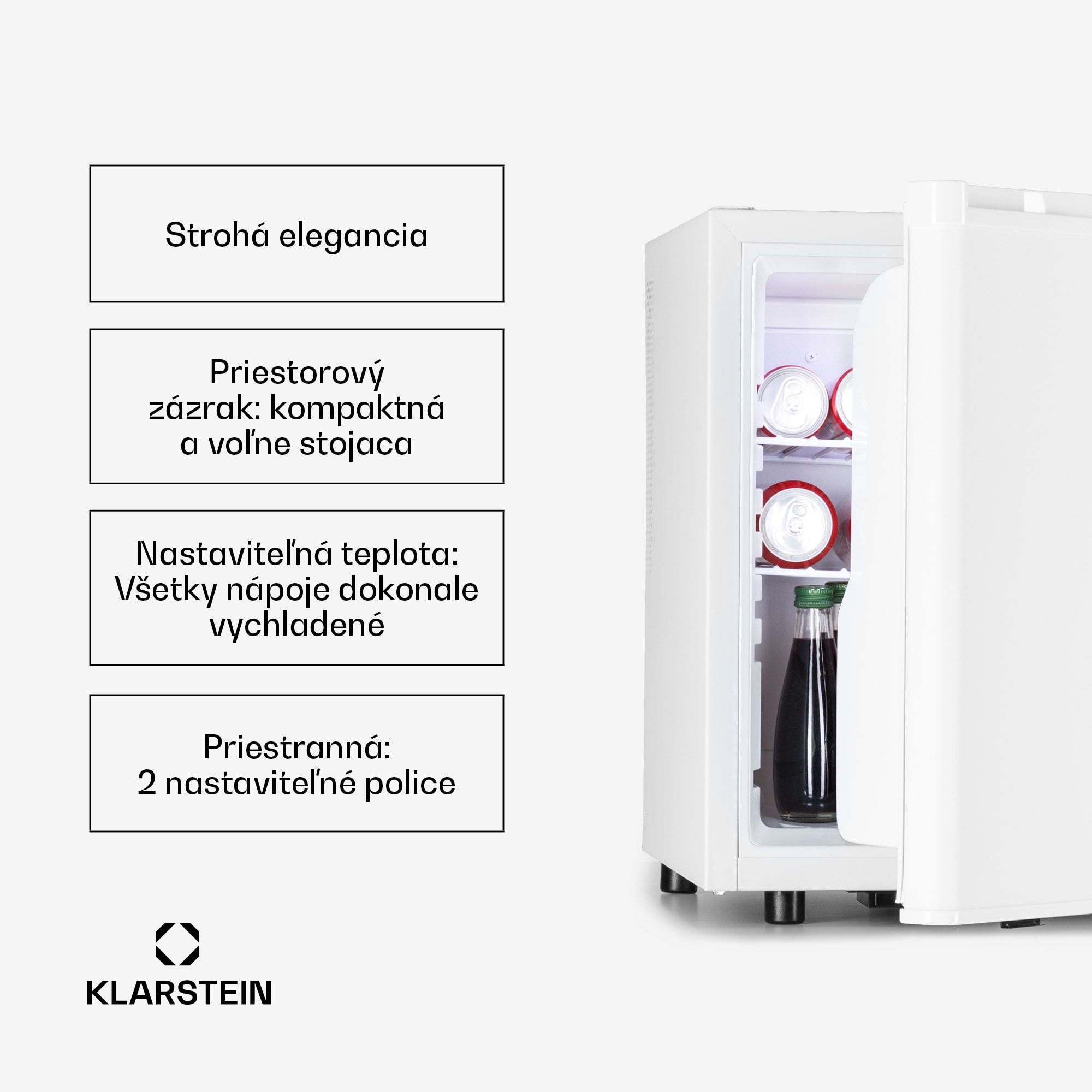 Klarstein Happy Hour 45 mini chladnička minibar nápojová chladnička 45 l 26 dB – Obrázok 2