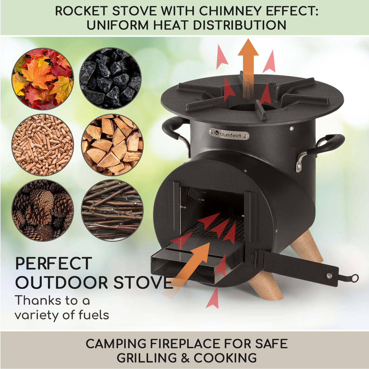 Blumfeldt Oshima Rocket Stove Camping Stove šetrný k životnému prostrediu mobilná oceľ – Obrázok 2