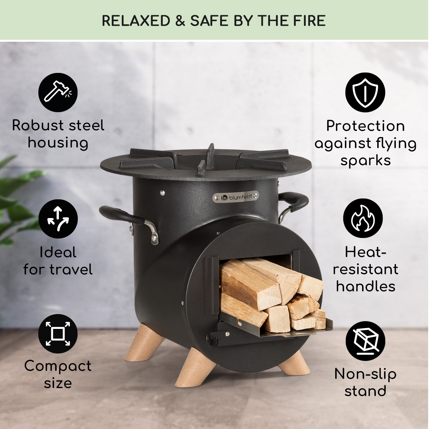 Blumfeldt Oshima Rocket Stove Camping Stove šetrný k životnému prostrediu mobilná oceľ – Obrázok 3