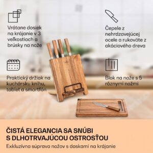 Klarstein Komaki 8-dielna sada nožov 5 nožov, 3 dosky na krájanie, brúsič nožov, stojan na tablet
