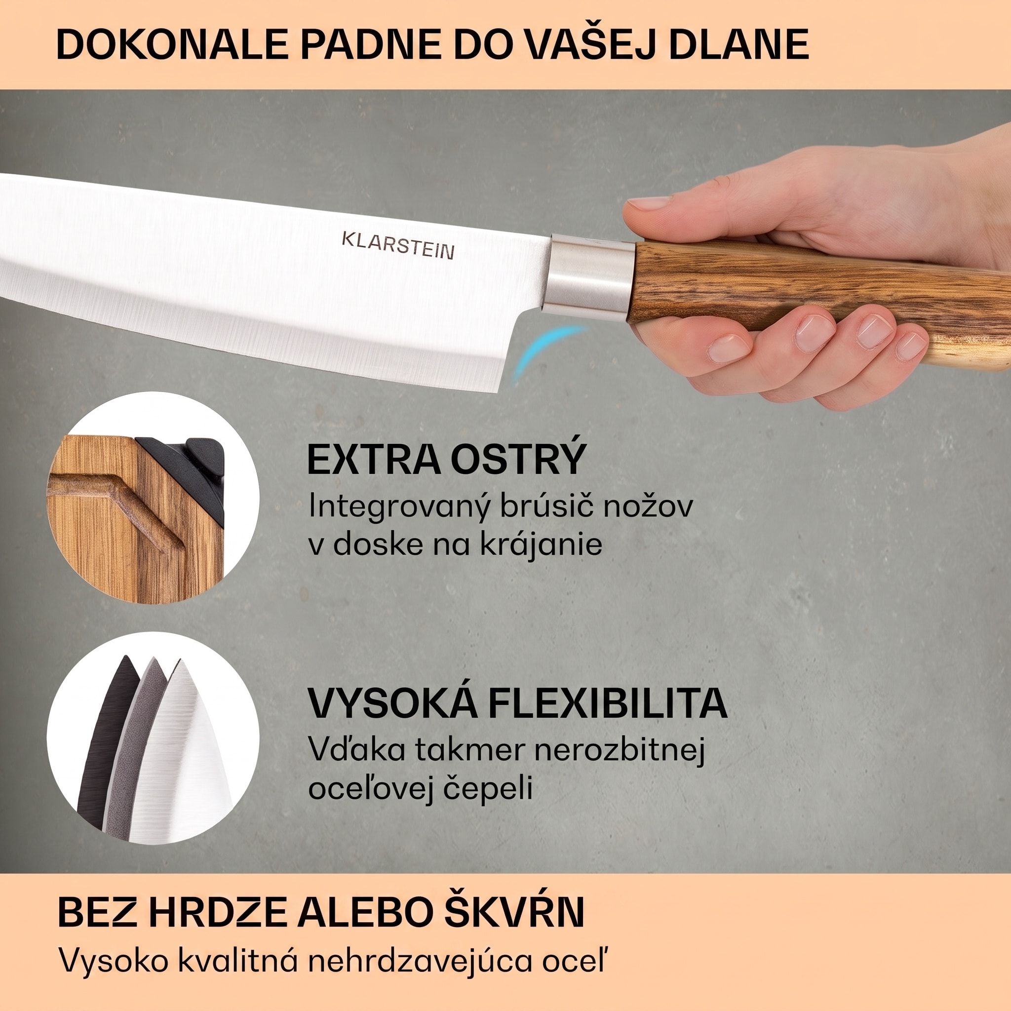 Klarstein Komaki 8-dielna sada nožov 5 nožov, 3 dosky na krájanie, brúsič nožov, stojan na tablet – Obrázok 2