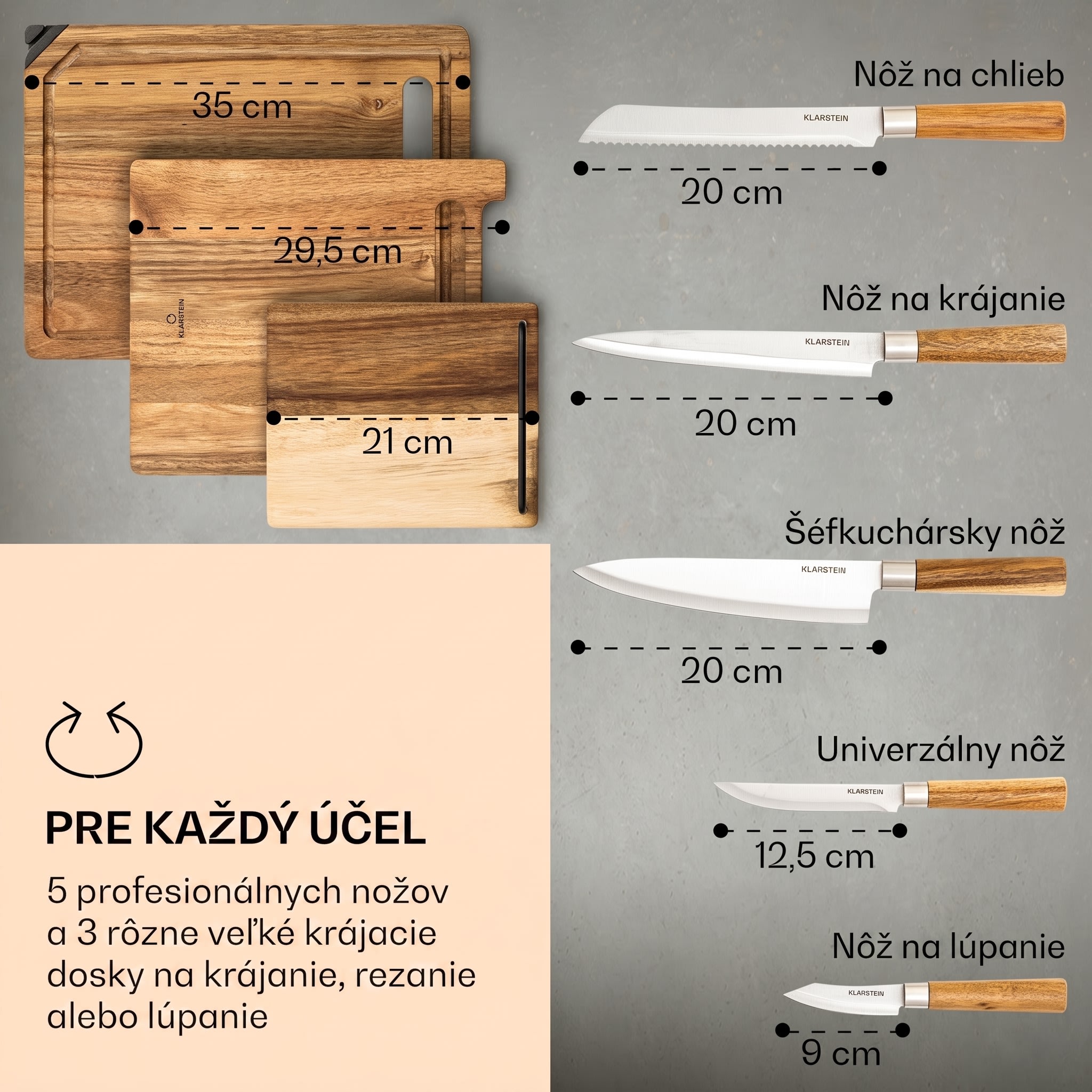 Klarstein Komaki 8-dielna sada nožov 5 nožov, 3 dosky na krájanie, brúsič nožov, stojan na tablet – Obrázok 4