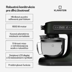 Klarstein Chiara kuchynský robot, 1600 W, 12 nastavení, misa z nehrdzavejúcej ocele, LCD displej, vrátane príslušenstva