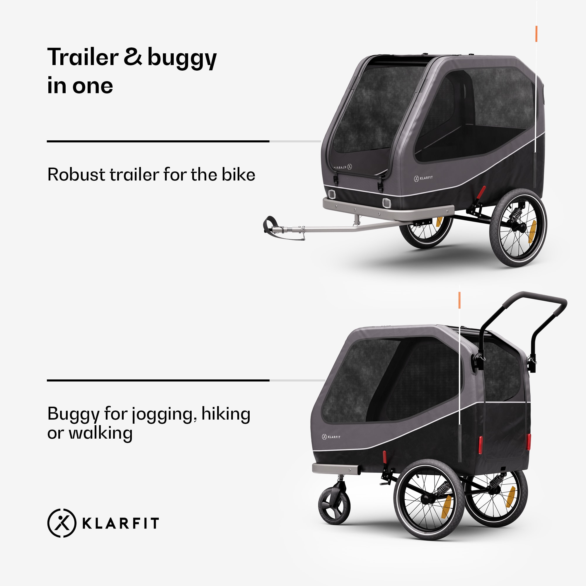 KLARFIT Goldie Buggy, príves na bicykel, 324 l, max. 40 kg, skladací, odolný voči poveternostným vplyvom – Obrázok 2