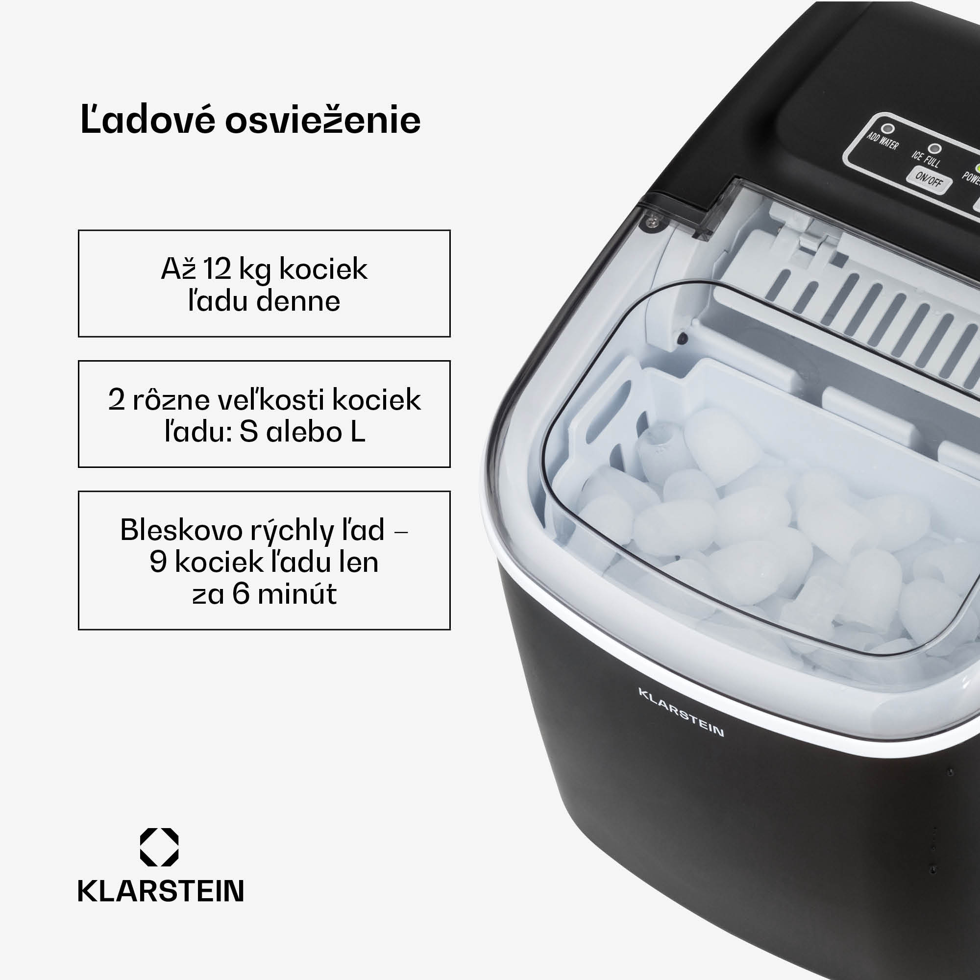 Klarstein Caldwell výrobník ľadu Bulleteis 12kg/24h, zásobník na vodu 1,3 l