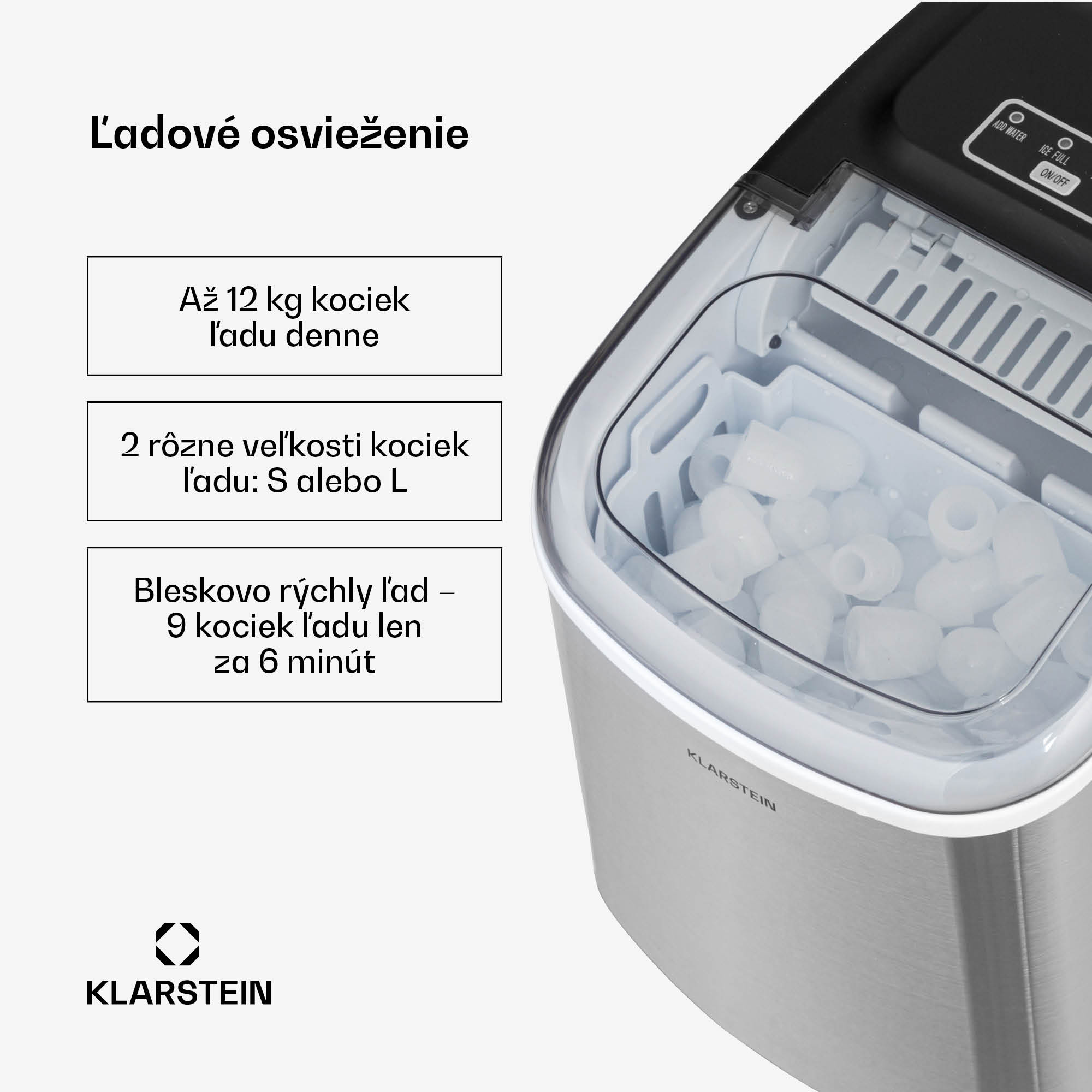 Klarstein Caldwell výroba ľadu Bulleteis 12 kg/24 h, nádrž na vodu 1,3 l