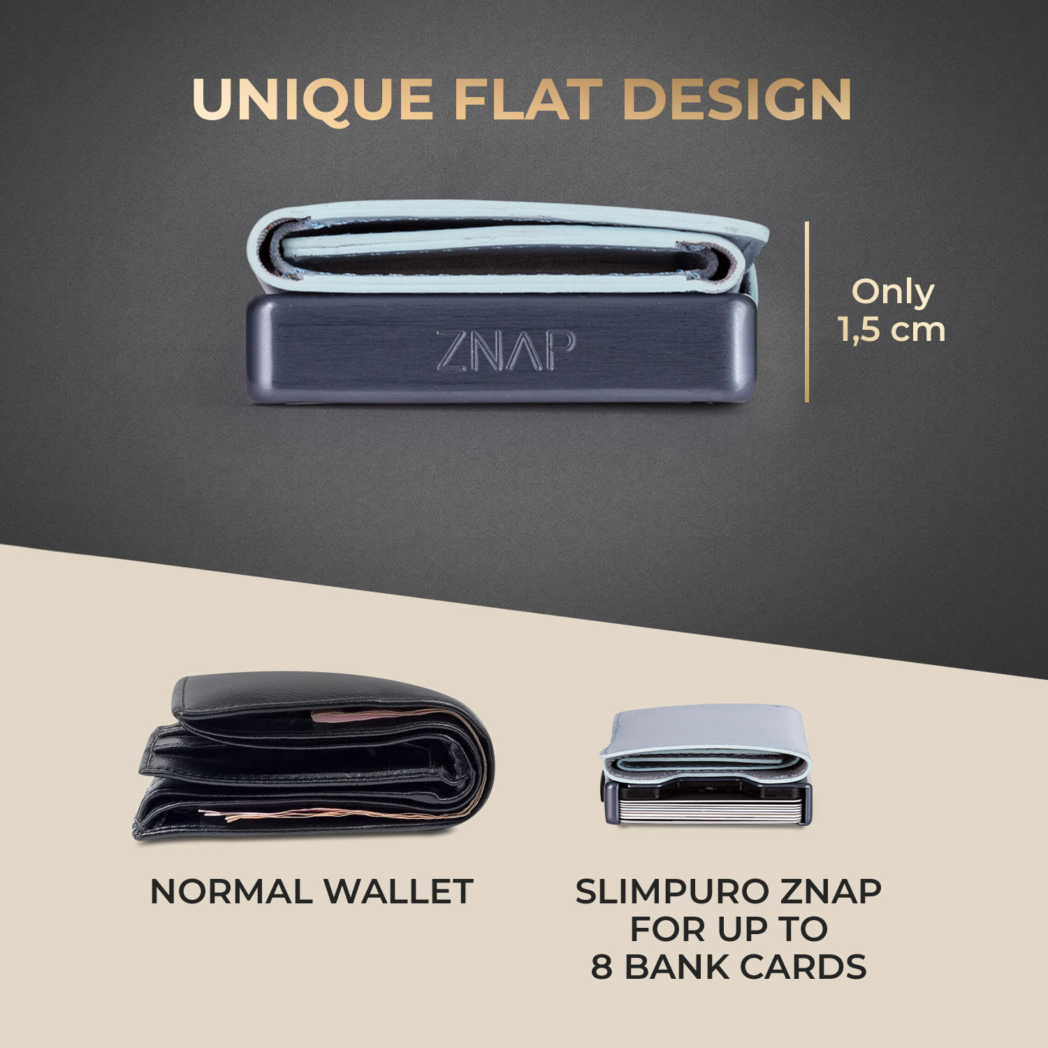 Slimpuro ZNAP Slim Wallet, 8 kariet, priehradka na mince, 8,9 x 1,5 x 6,3 cm (Š x V x H), ochrana RFID – Obrázok 4