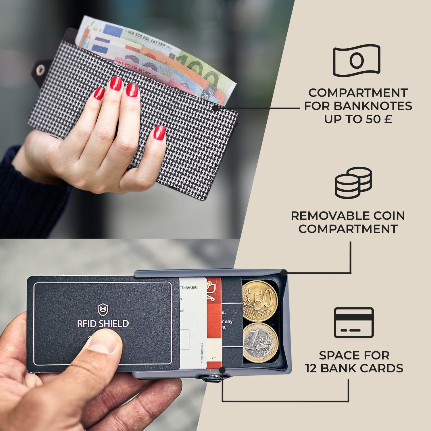 Slimpuro ZNAP Slim Wallet, 12 kariet, priehradka na mince, 8 x 1,8 x 6 cm (Š x V x H), ochrana RFID
