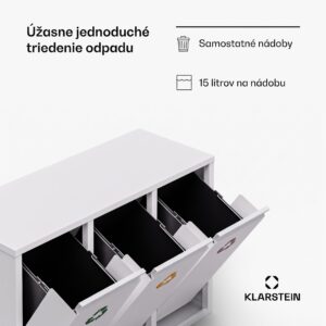 Klarstein Ordnungshüter 3 odpadkové koše 45 litrov 3 nádoby recyklácia nástenná montáž