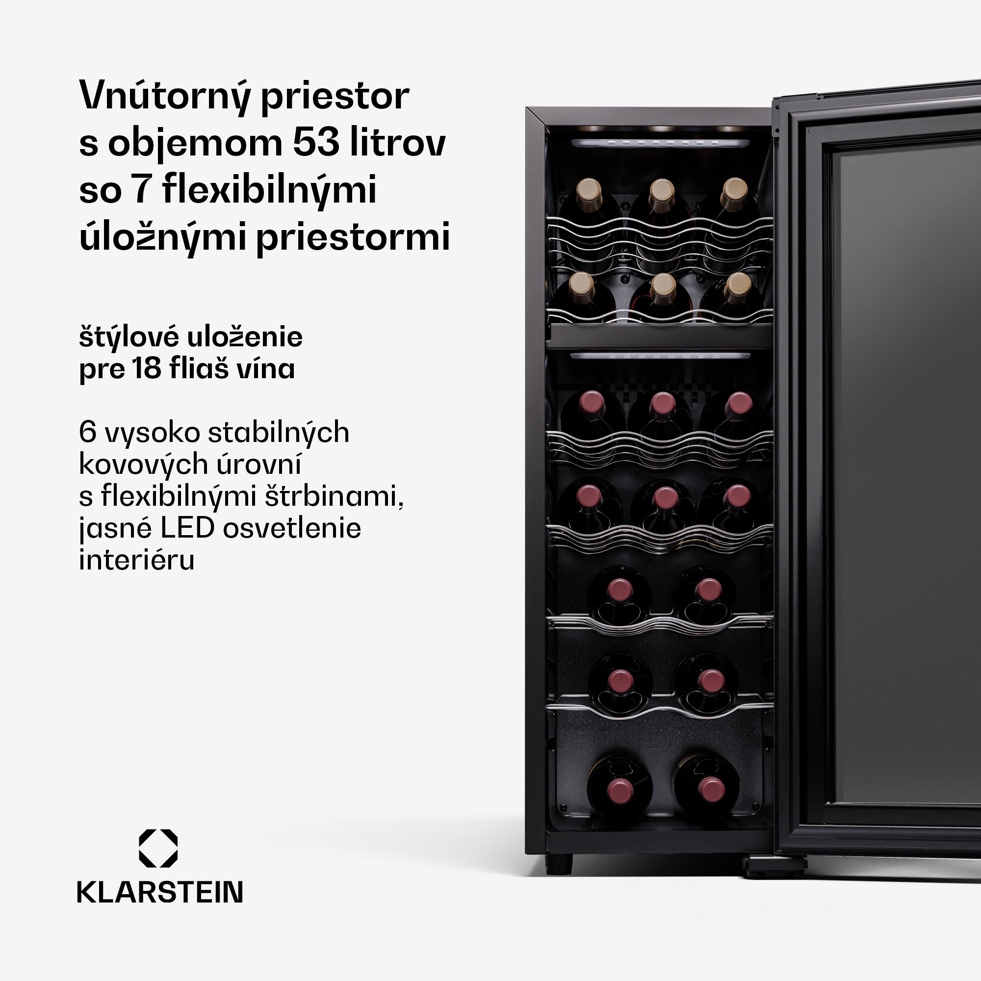 Klarstein Shiraz 18 Duo, chladnička na víno, 2 zóny, 53 l/18 fliaš, 5-18 / 5-18 °C, dotykové ovládanie – Obrázok 3