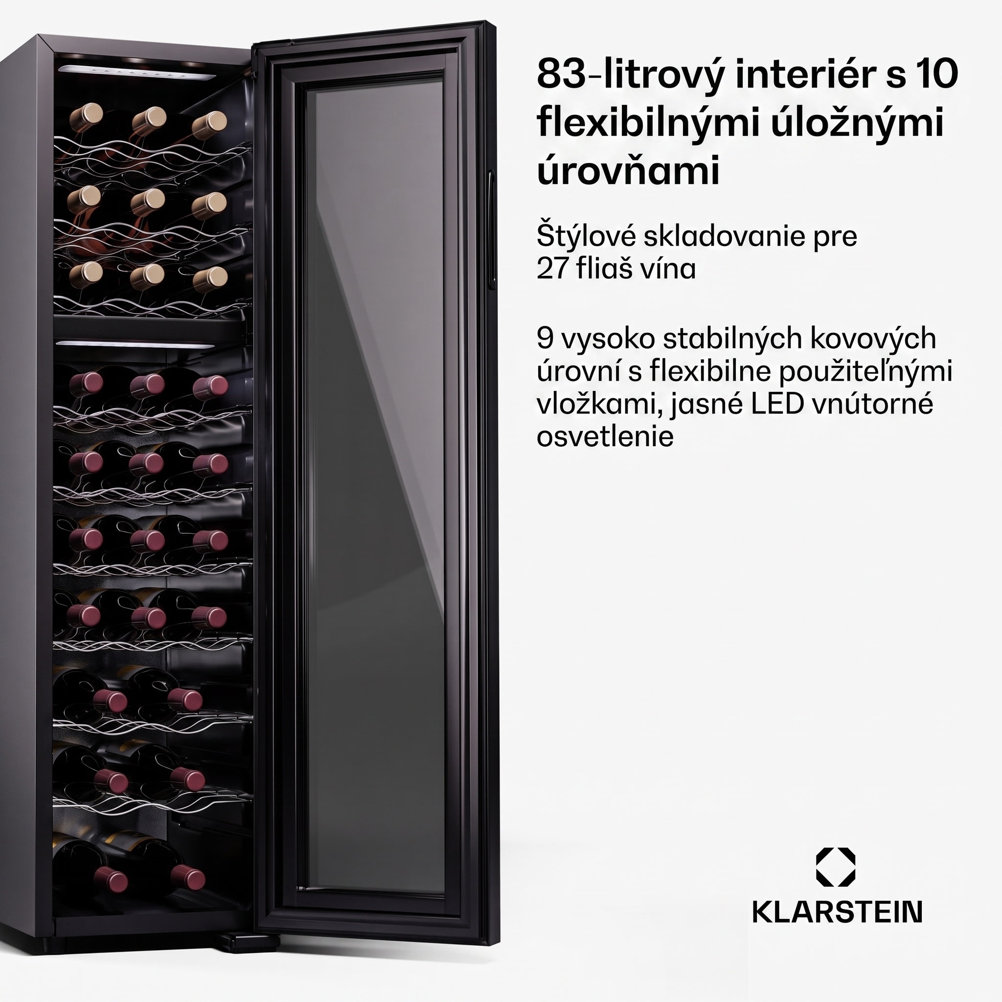 Klarstein Shiraz 27 Duo, chladnička na víno, 2 zóny, 83 l/27 fliaš, 5-18 / 5-18 °C, dotykové ovládanie – Obrázok 2