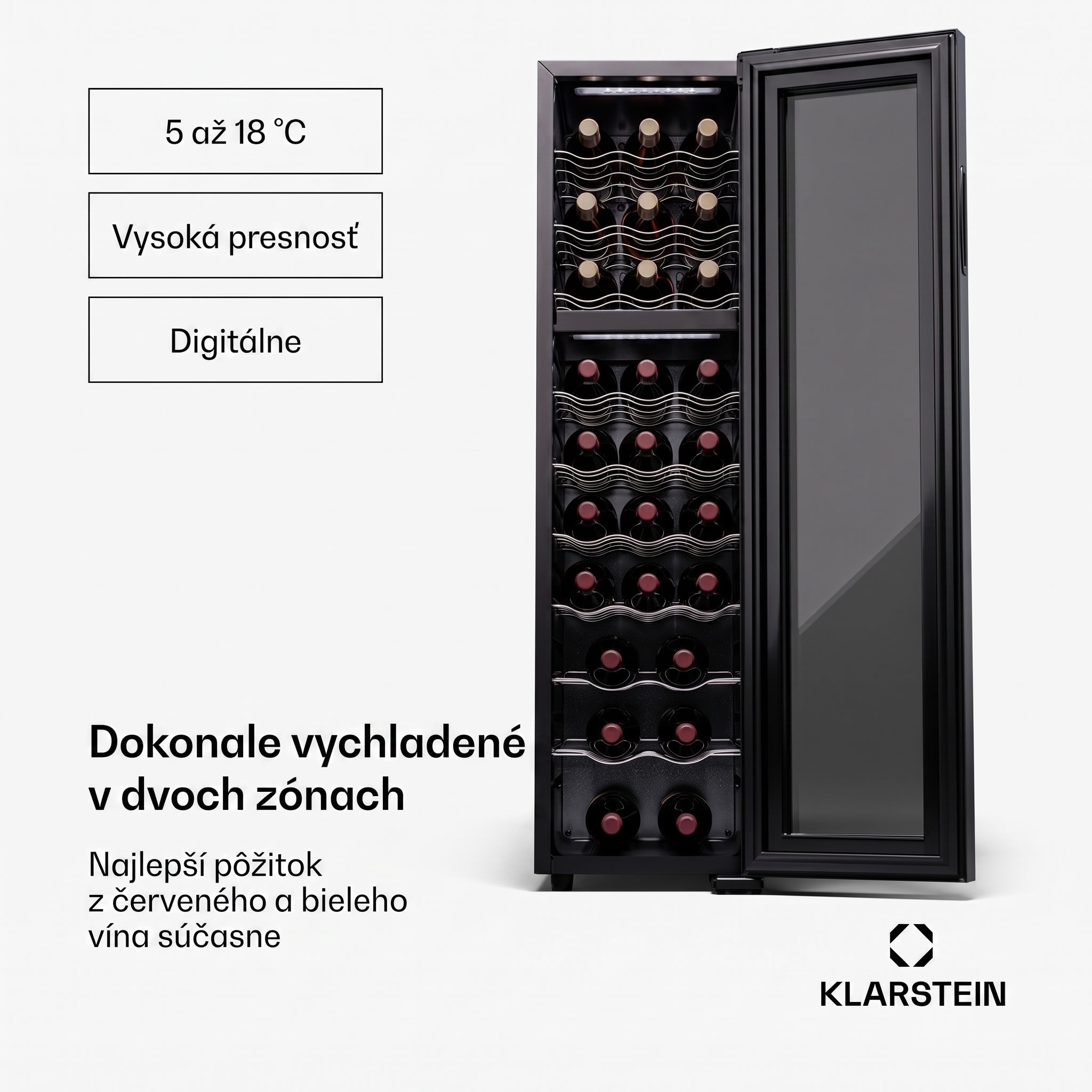 Klarstein Shiraz 27 Duo, chladnička na víno, 2 zóny, 83 l/27 fliaš, 5-18 / 5-18 °C, dotykové ovládanie – Obrázok 3