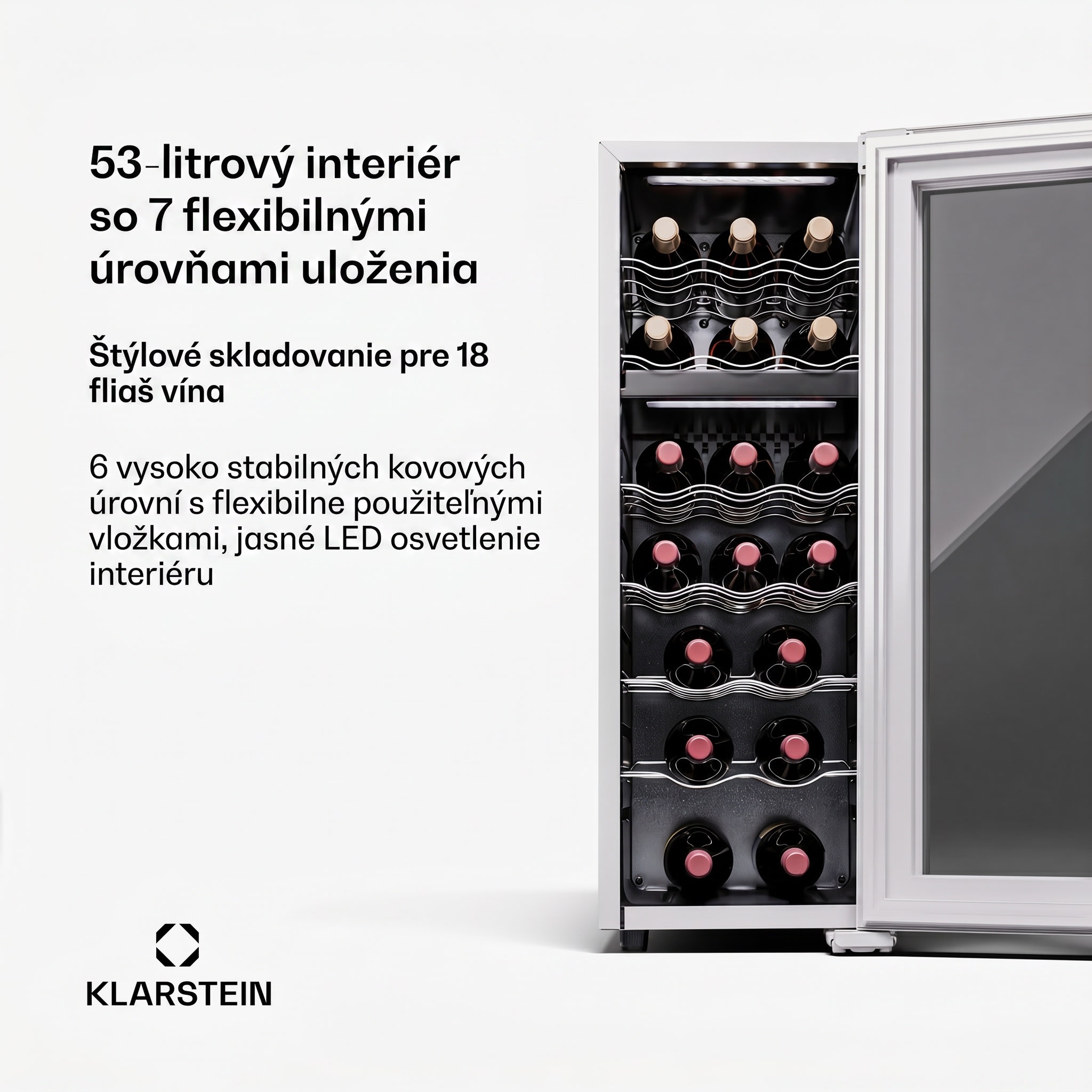 Klarstein Shiraz 18 Duo, chladnička na víno, 2 zóny, 53 l/18 fliaš, 5-18 / 5-18 °C, dotykové ovládanie – Obrázok 3